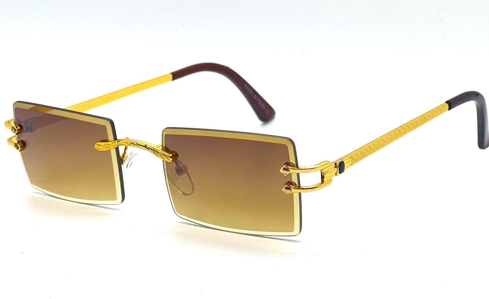 Hip Hop Glasses Clear Lens Gold Frame Rimless Square Shades Migos Quevo Style