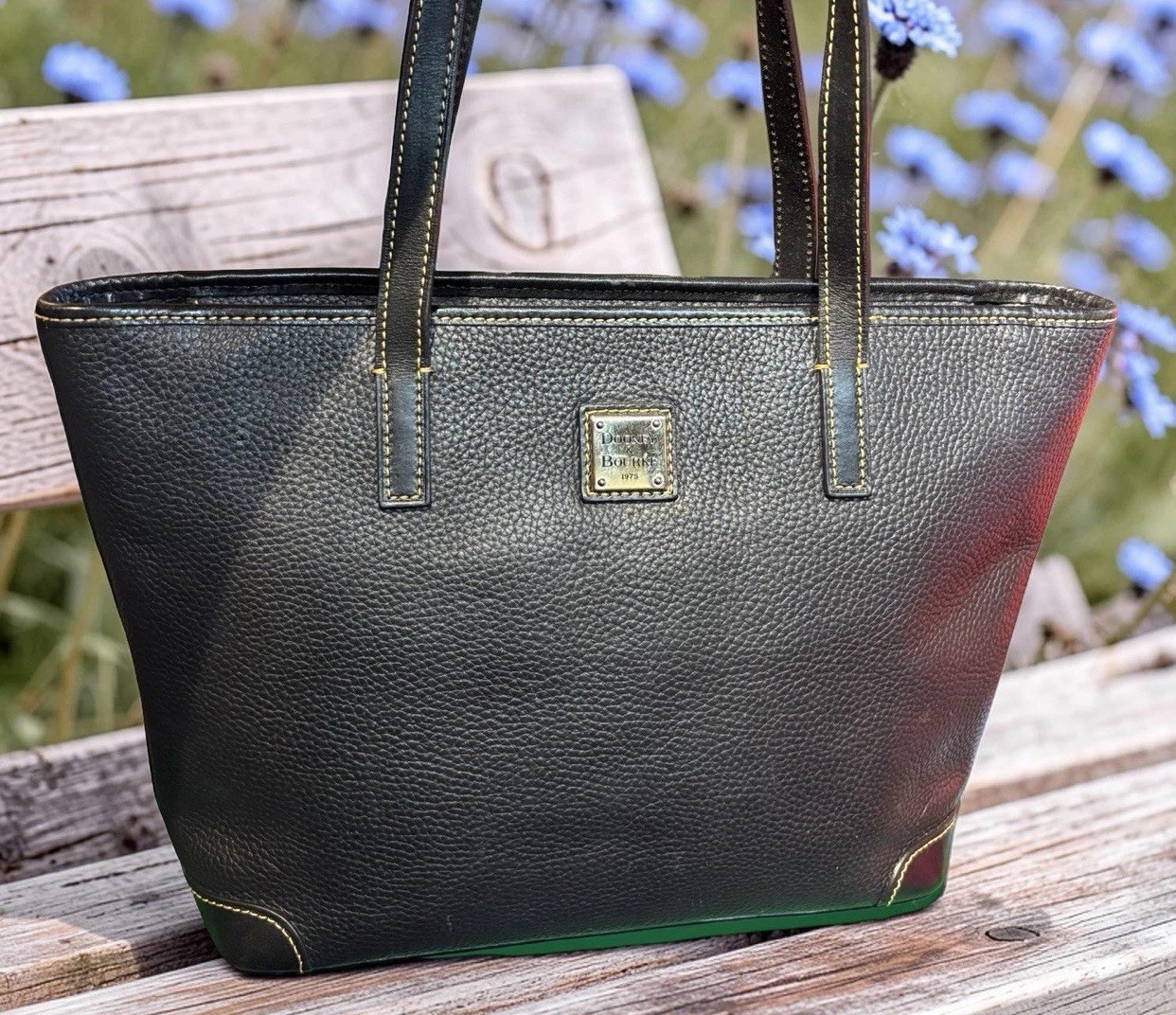 Dooney Bourke Black Pebble Leather Charleston Tote Shopper Shoulder Bag Purse