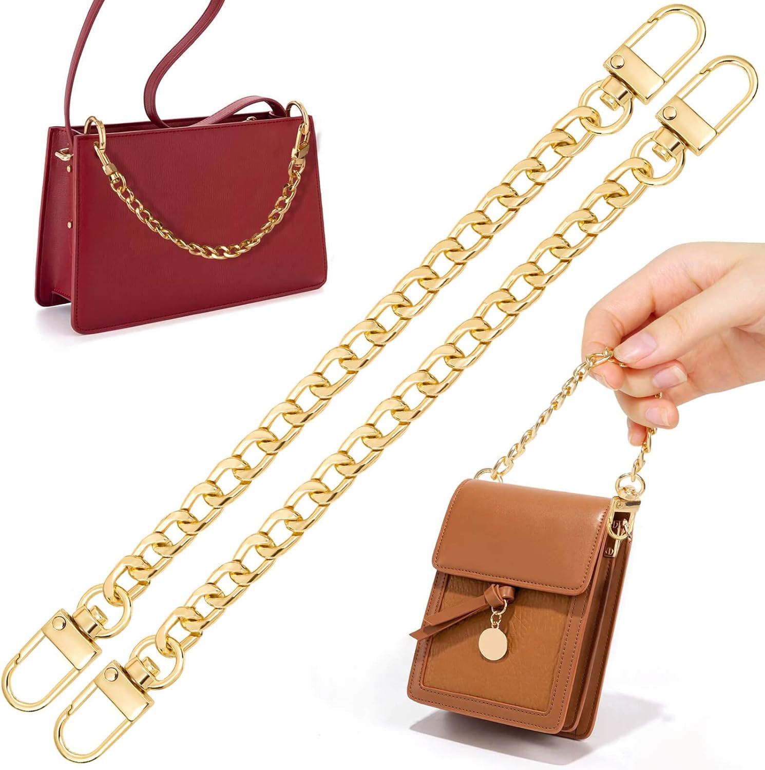 2PCS Gold Purse Chain Strap Extender 7.9in Metal Handbag Replacement