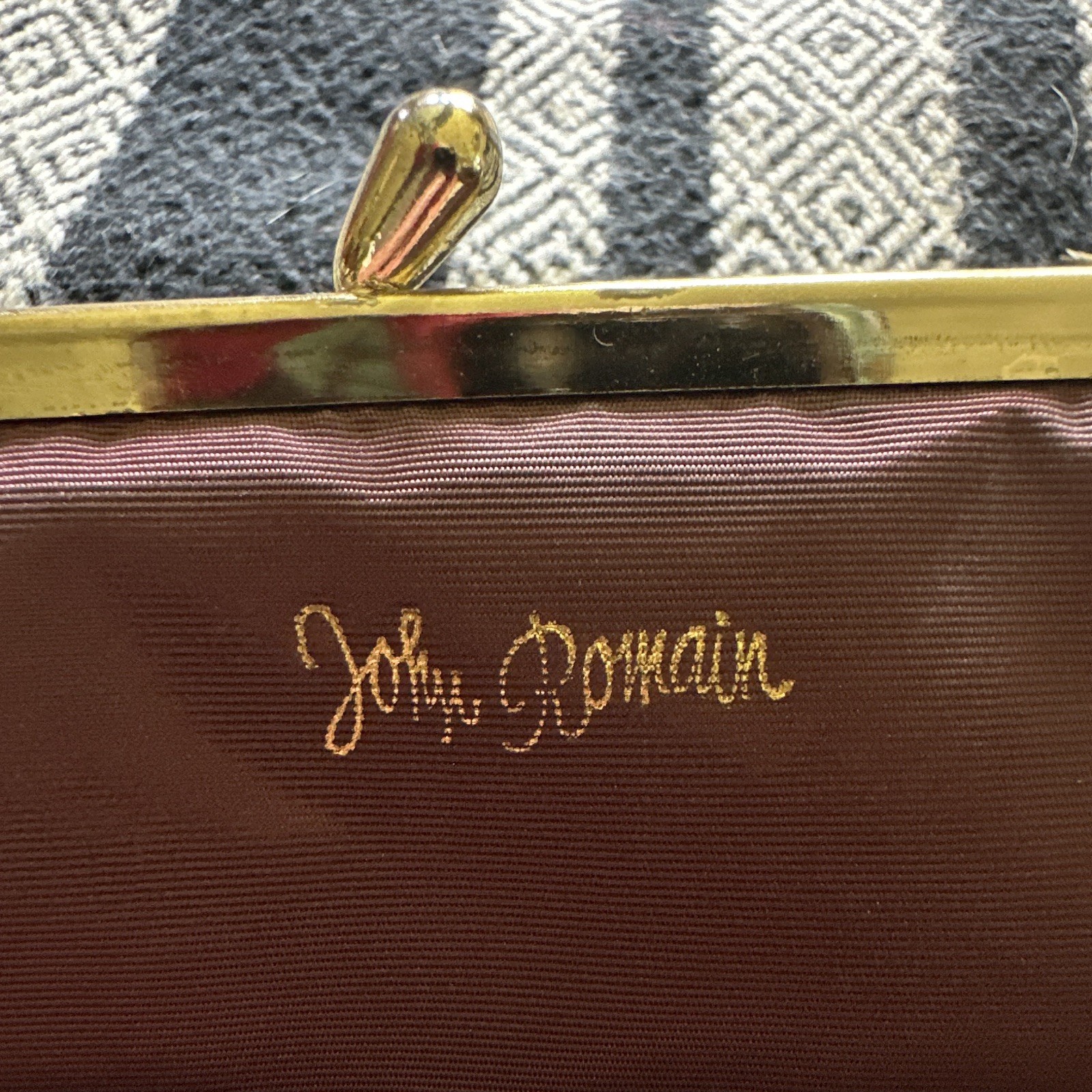 John Romain Brown Kiss Lock Solid Coin Wallet for Women Logo Accent 7.75 inches