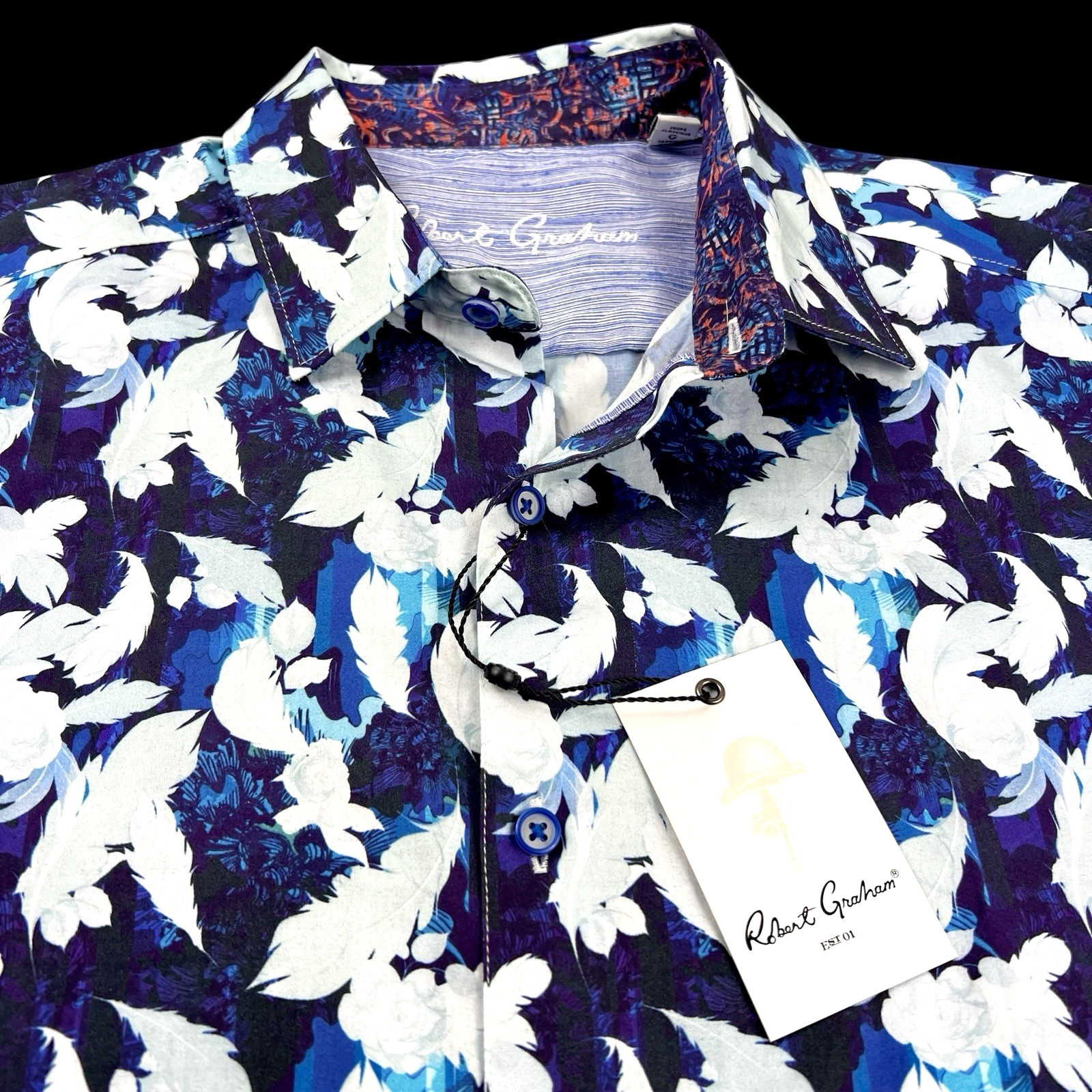 Robert Graham Geo Floral Red White Blue Tropical Short Sleeve Shirt Large $228