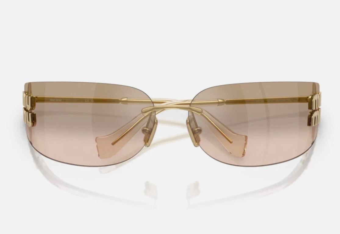 Miu Miu MU A51S 5AK20P Unisex Rectangle Sunglasses in Gold with Brown Lens