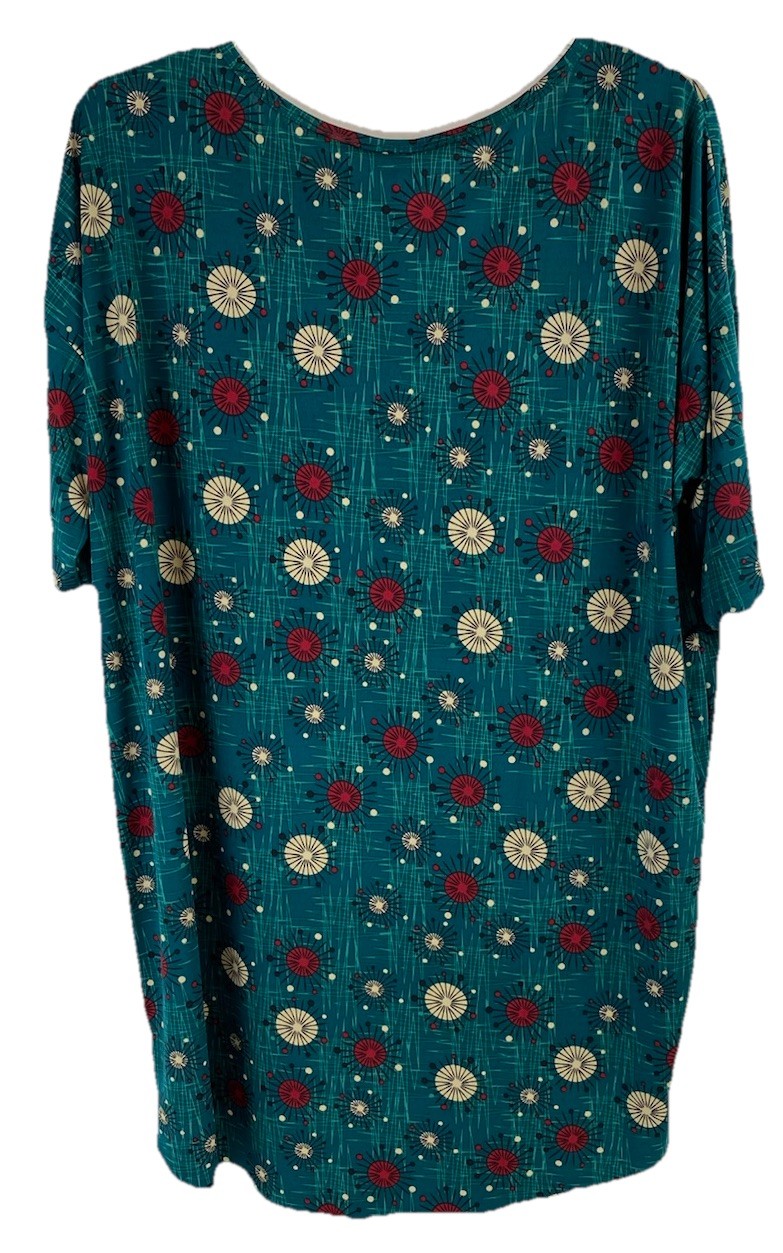 LulaRoe women’s stretch short sleeve green top hi-low measures 3X (see pictures)