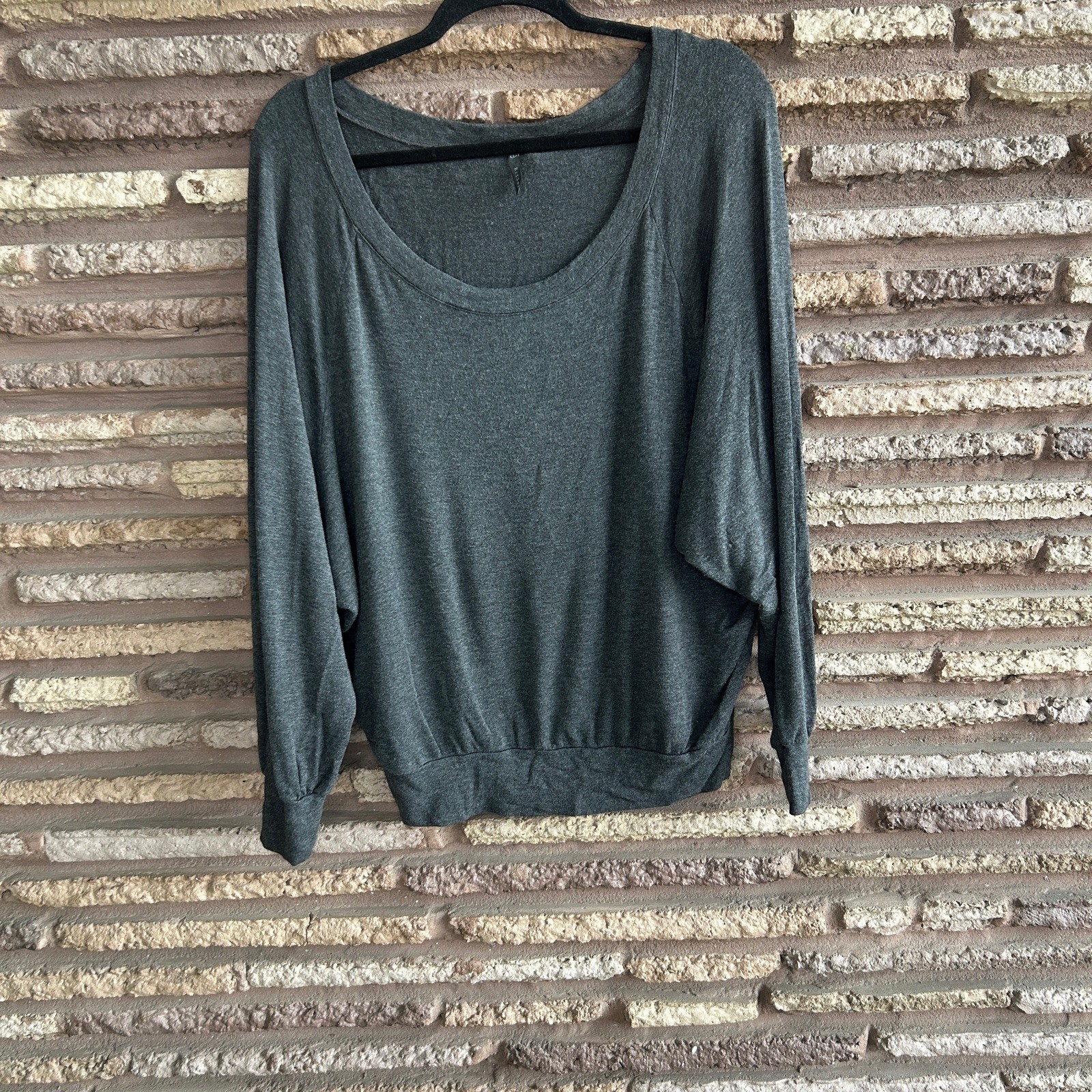 Gray Lightweight top USA Made Jersey Knit Scoop Neck Size 1 Small Dolman Sleeves
