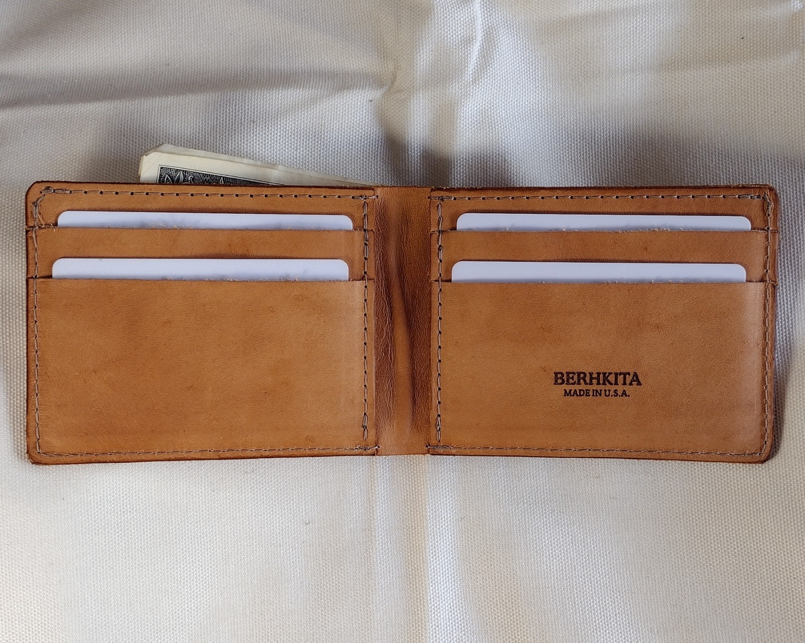 handmade 100% real leather bifold billfold wallet aged natural veg tan