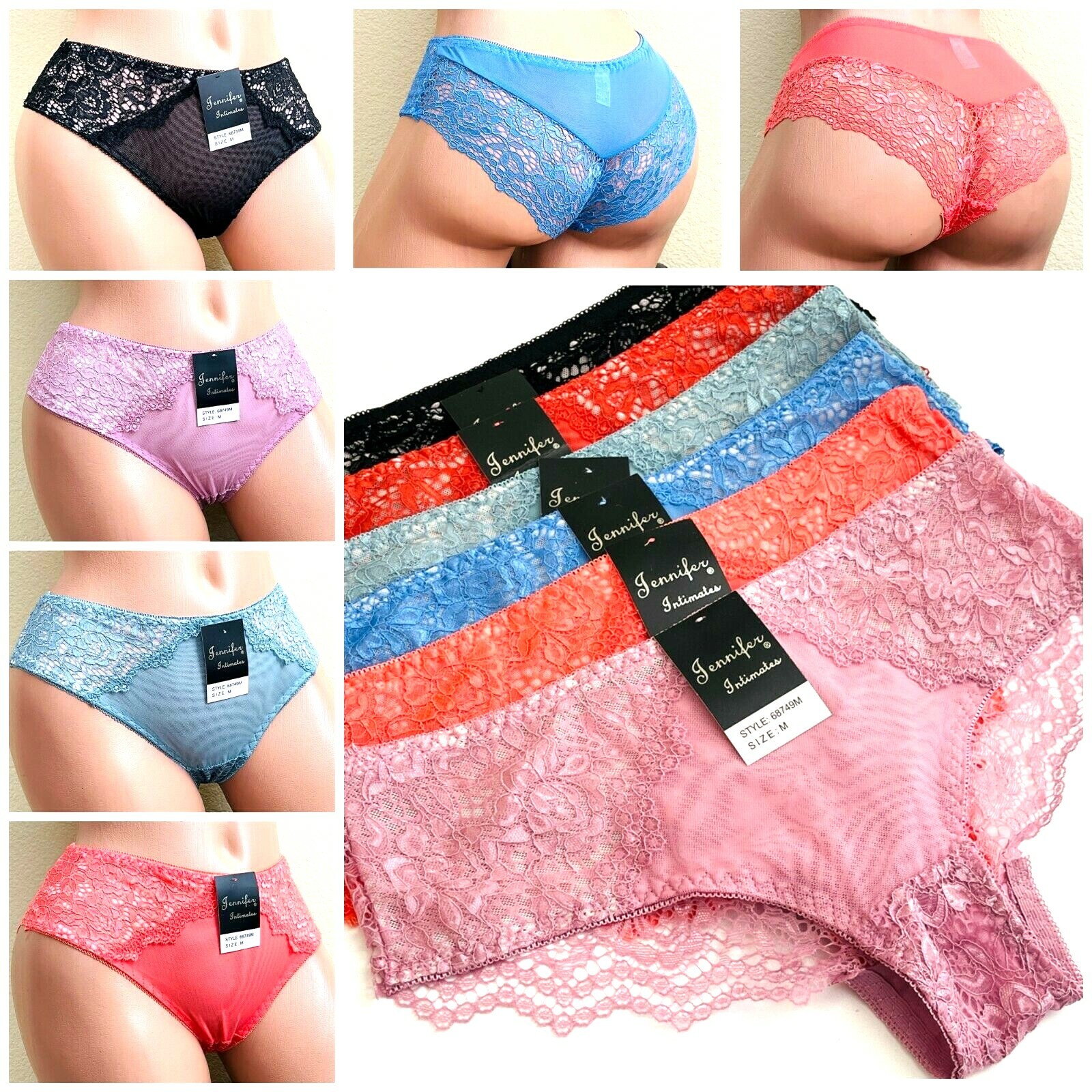 6-12 Bikini cheeky Hipster Women’s Lace Underwear Panty Panties Undies 6749 S-XL