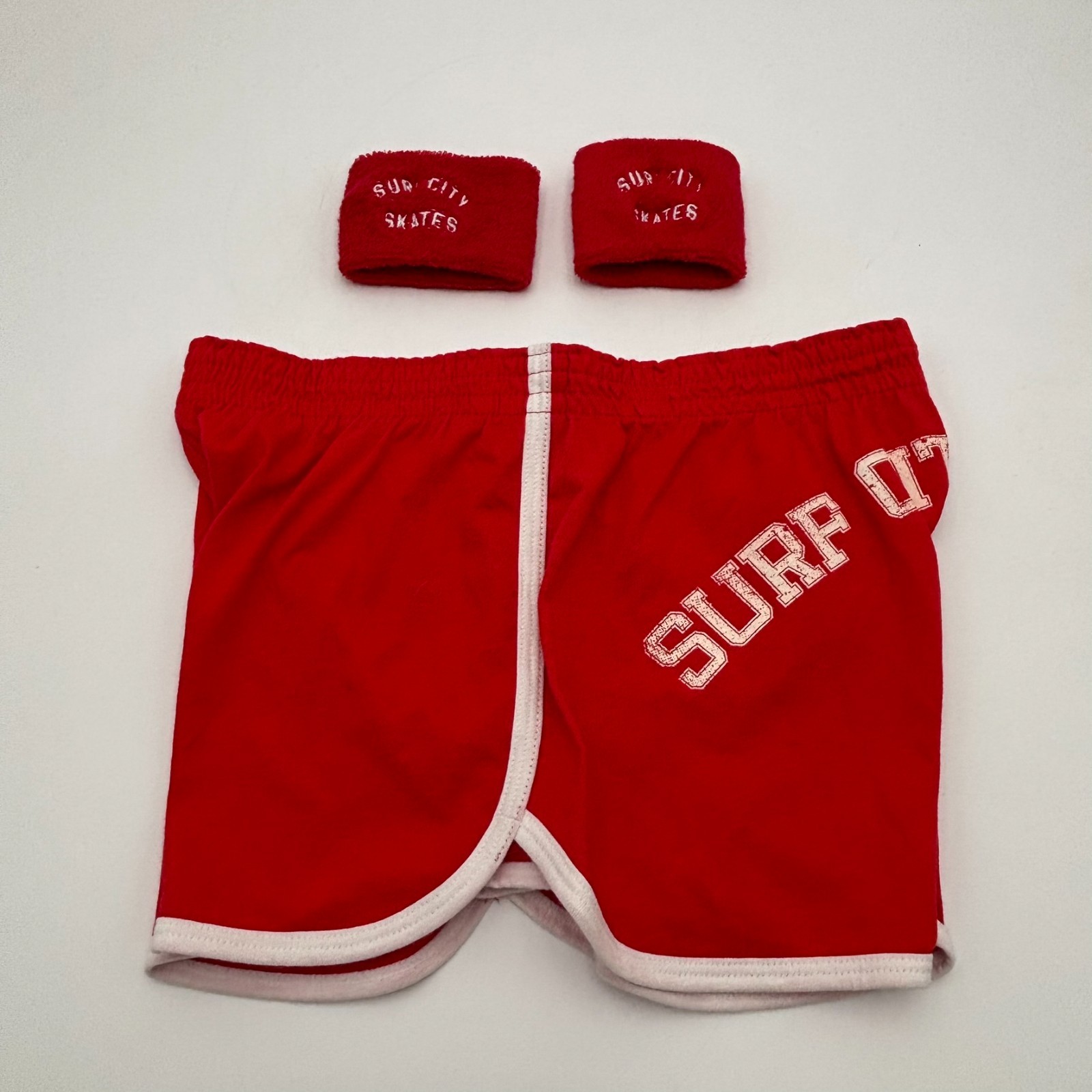 Surf City Skates Dolphin Booty Shorts Wristbands Womens Small Retro Red