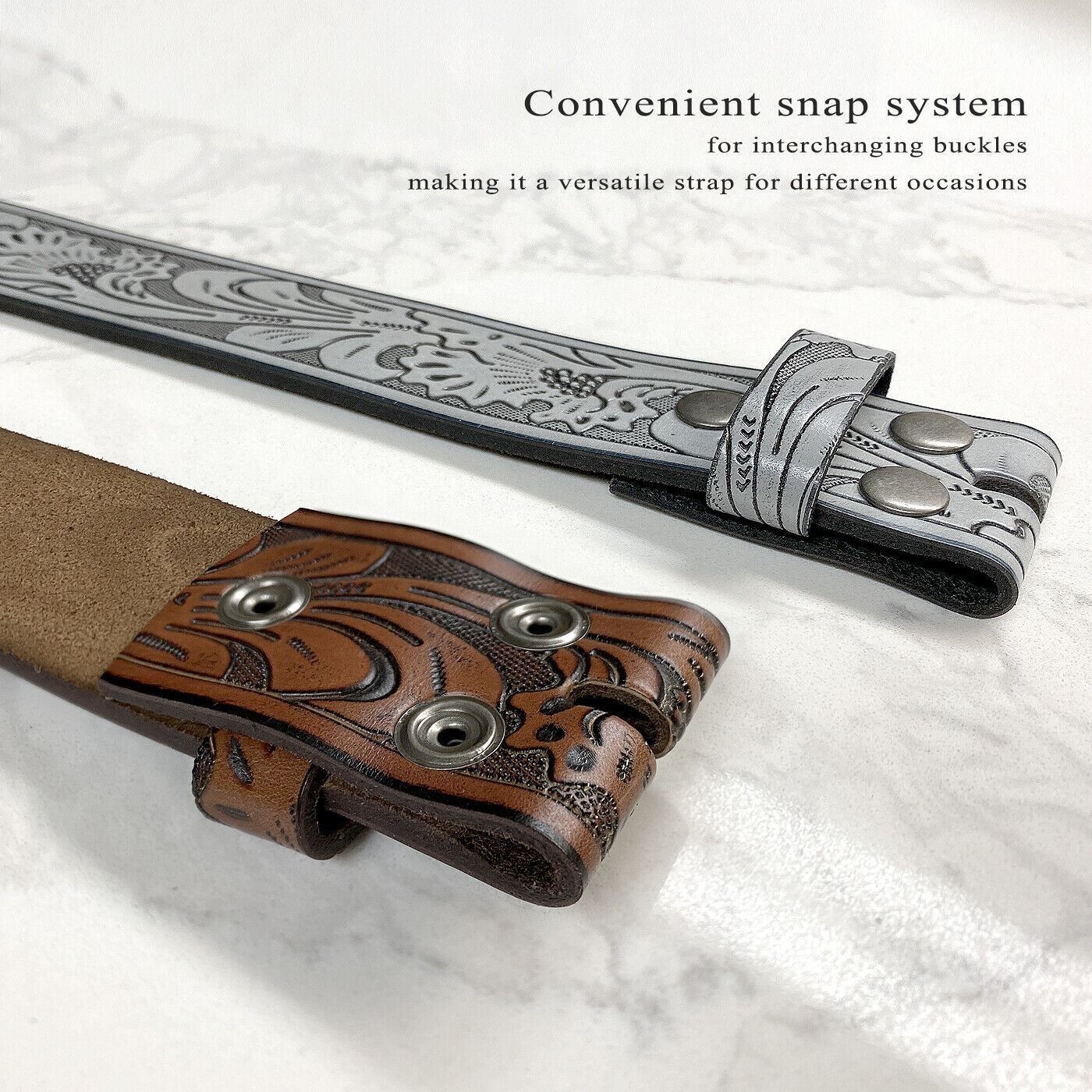 Western Floral Embossed Genuine Leather Belt Belt Strap 1-1/2”(38mm) Wide