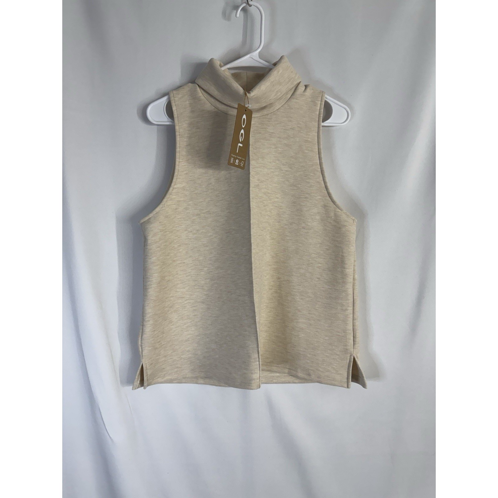 OGLMove Mock Neck Top NWT Size L Beige Knit Pullover Minimalist Capsule Wardrobe