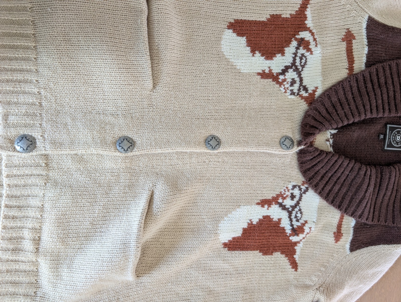 Double D Ranch Womens Cardigan Sweater XL Alpaca Wool Blend Cow Graphic Western