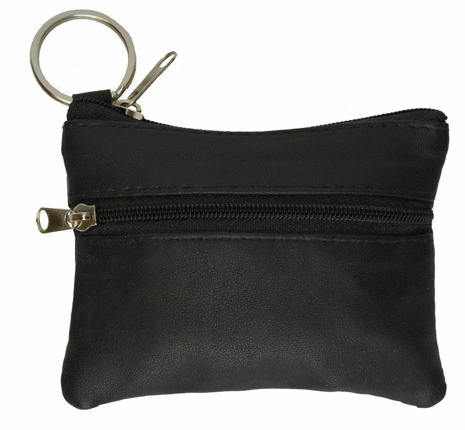 Leather Coin Purse / Mini Wallet / Key Pouch – 2 Zippered Sections