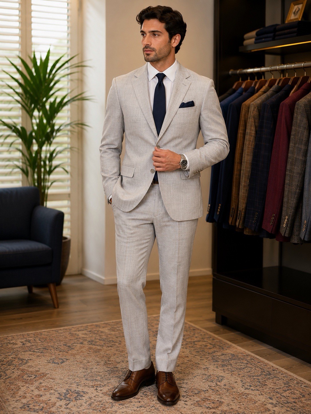 Giorgio Fiorelli Light Grey Suit 46R/40W Modern Fit 2 Button Formal