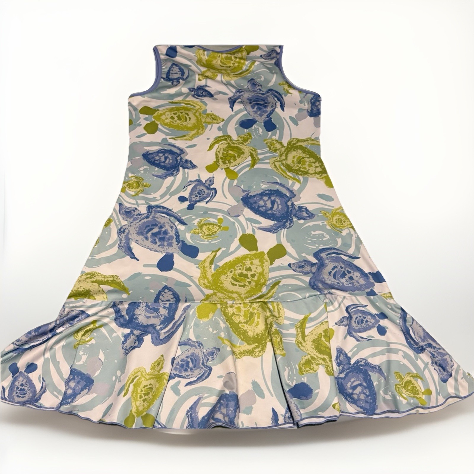 Ana Clare Active Sz Small Mini Ruffle Dress Sea Turtle Blue Green Sleeveless(A23