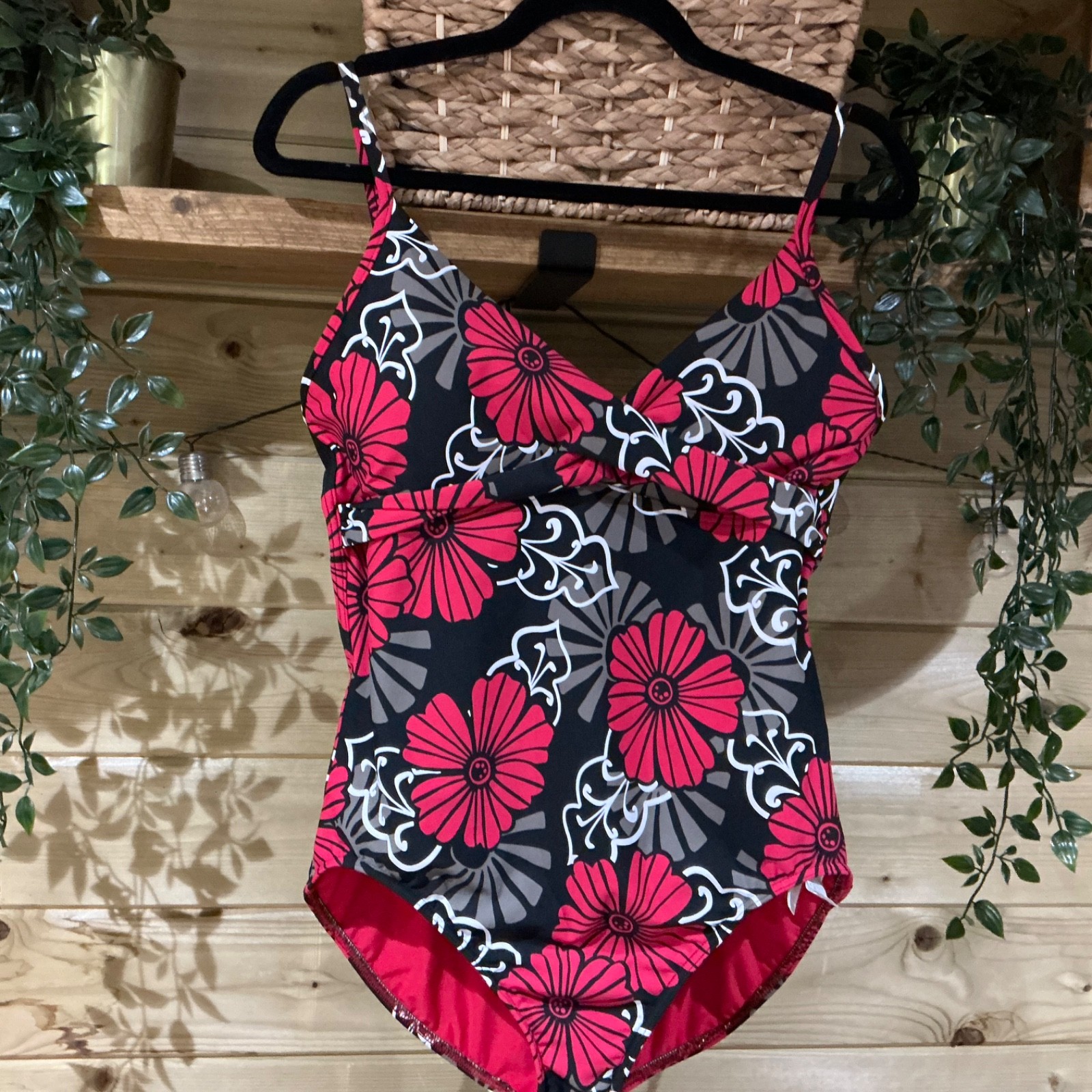 Seafolly Black Red & White Patterned Multi-way Strap Swimsuit Size 16