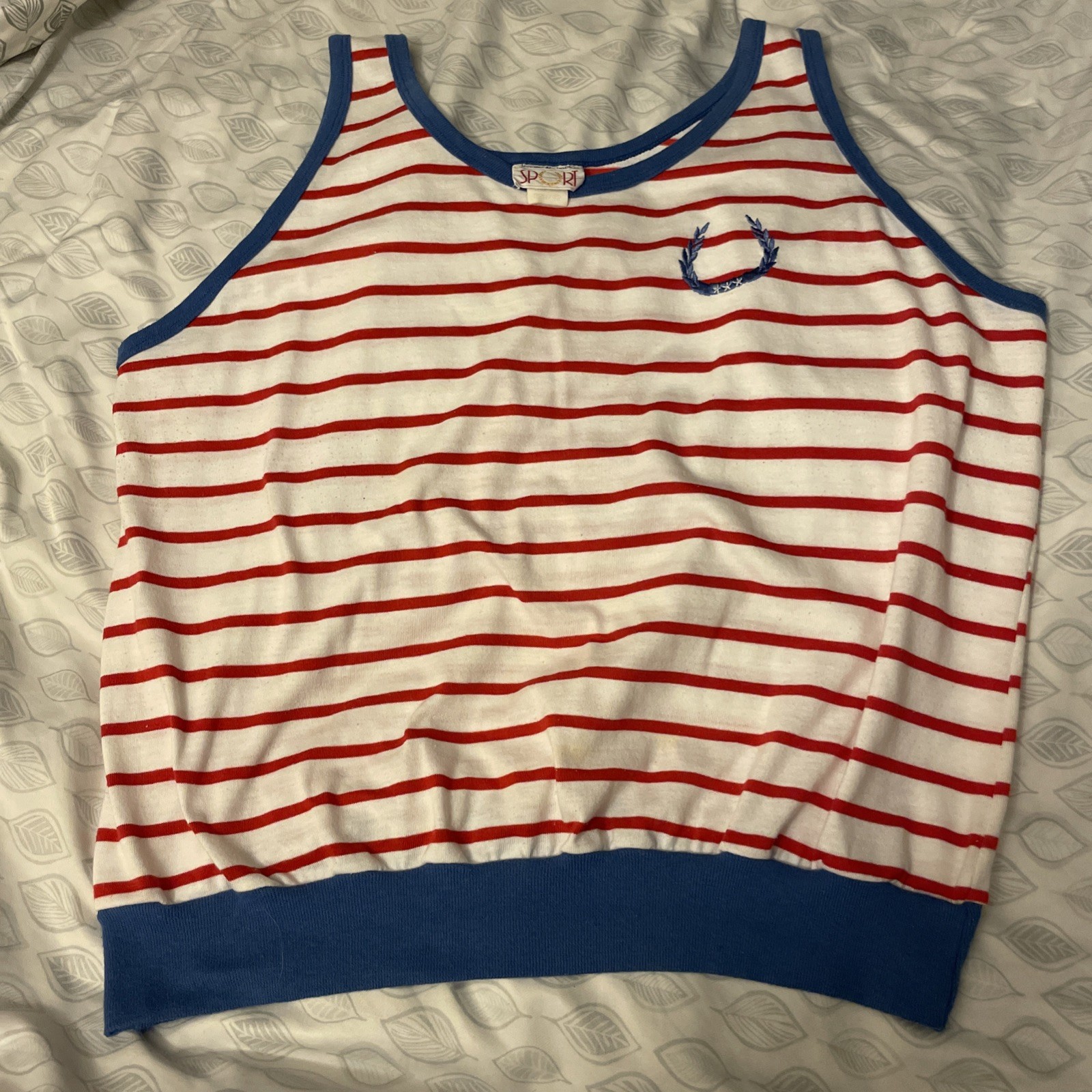 Vintage 80s Striped Ringer Tank Top Red White Blue USA Banded Hem Women’s 22W