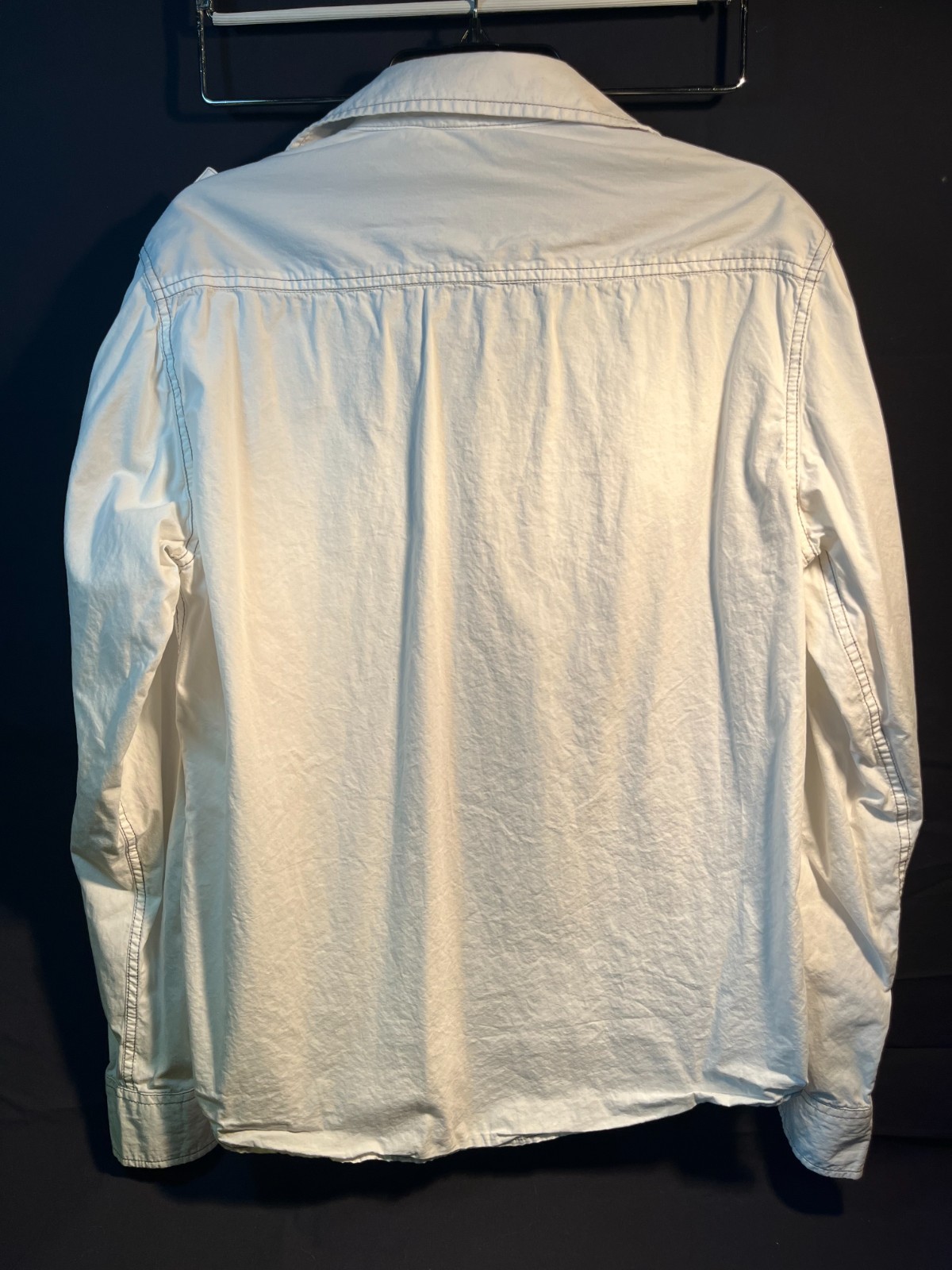 Men Carbon Button Down Long Sleeve White Military Style Piping Urban Design- SzL