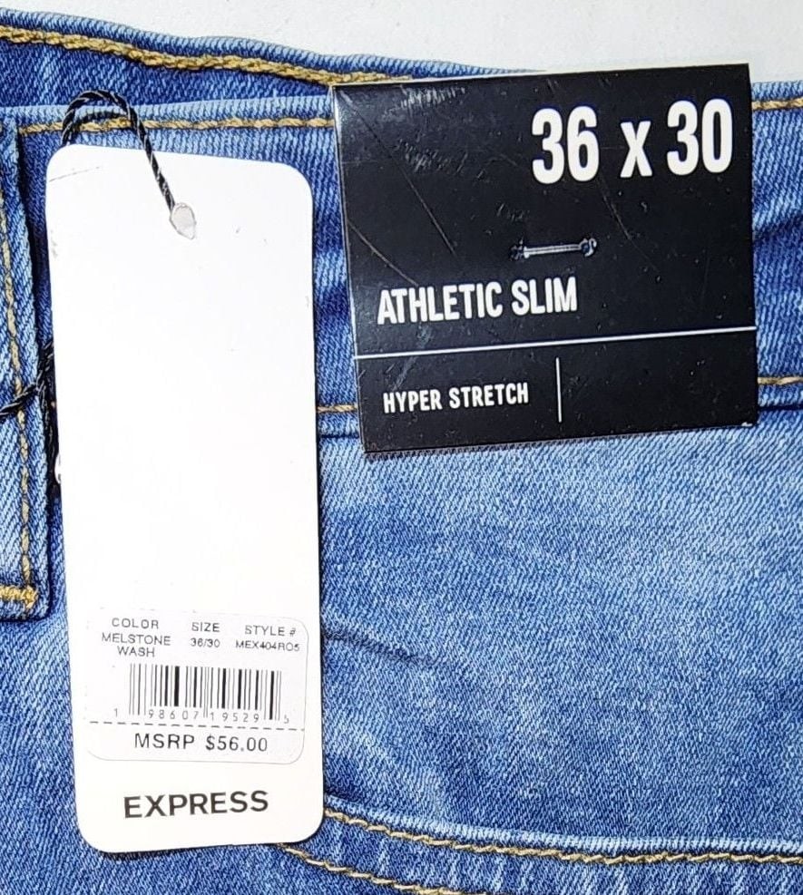 Express Athletic Slim Hyper Stretch Jeans in Melstone Wash size 36 x 30