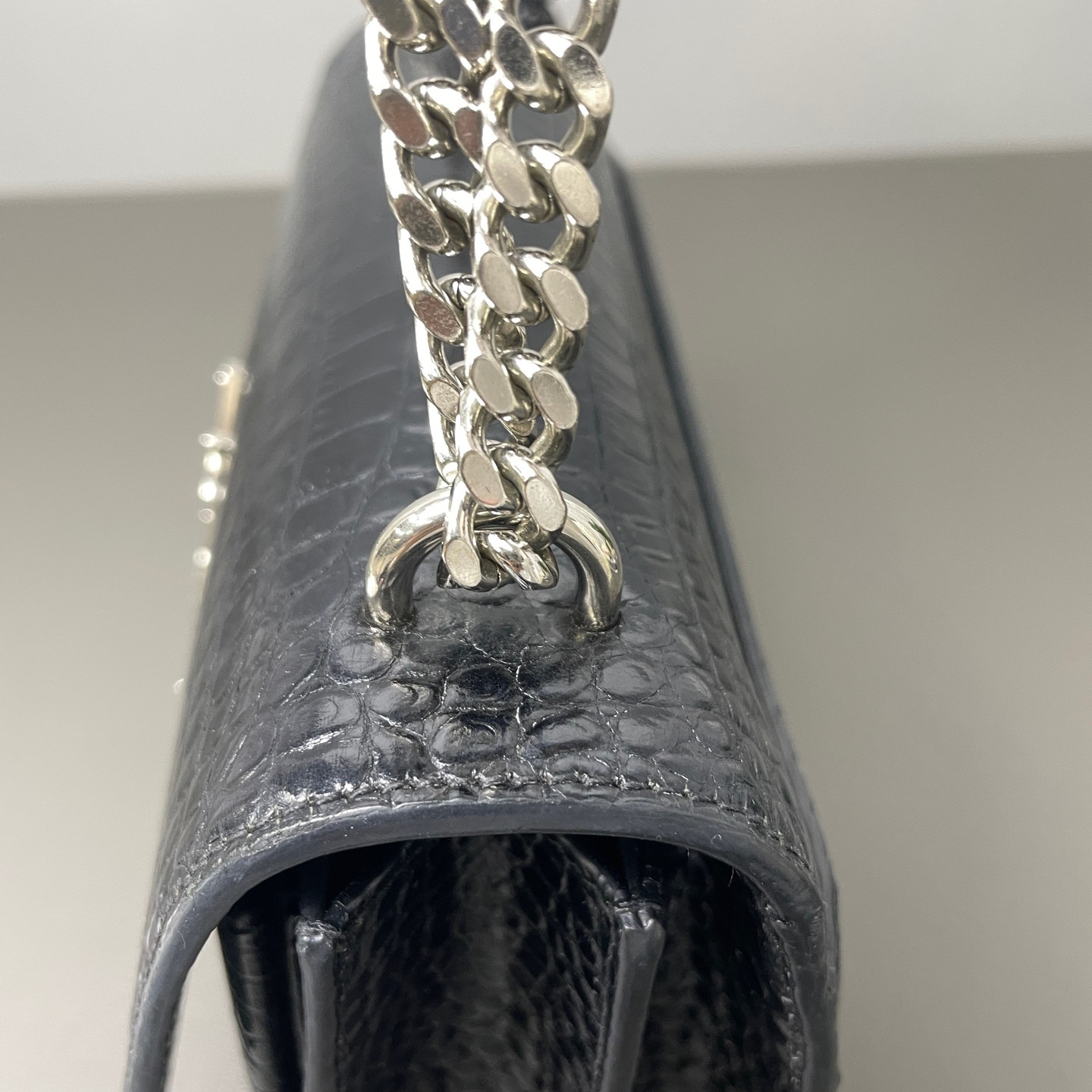 Authentic Saint Laurent Sunset Crocodile Embossed Leather Crossbody Black eBay