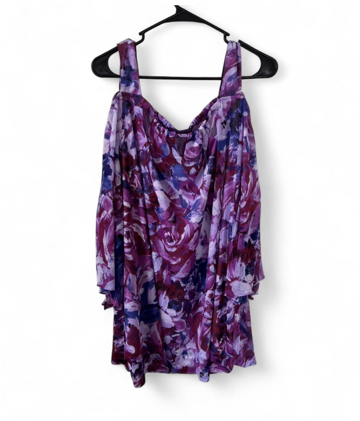 Purple Pink Blue Floral Cold Shoulder 3/4 Sleeve Scoop Neck Blouse Women 3XL
