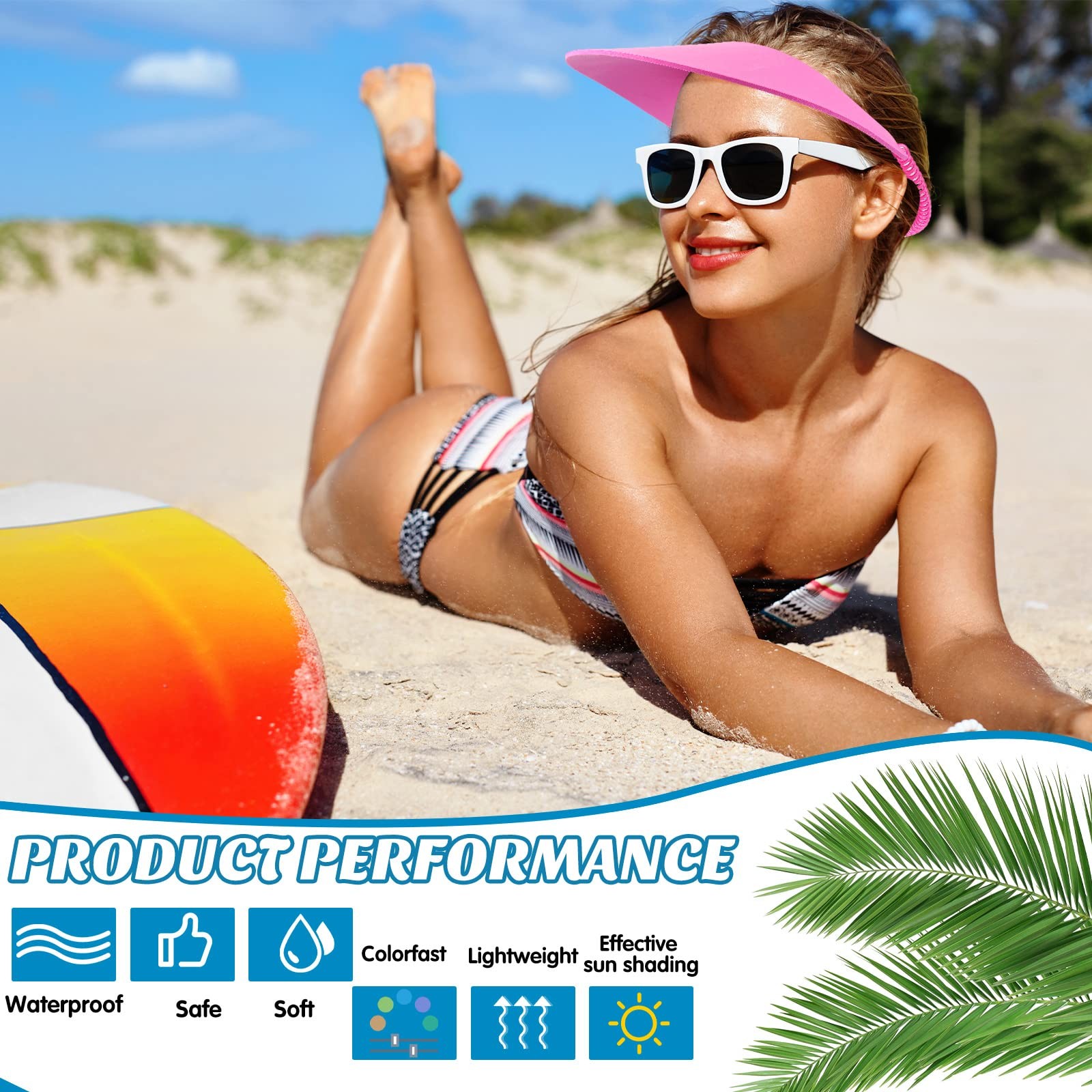 12 Pieces Foam Sun Visors for Women Bulk Summer Adjustable Foam Visors