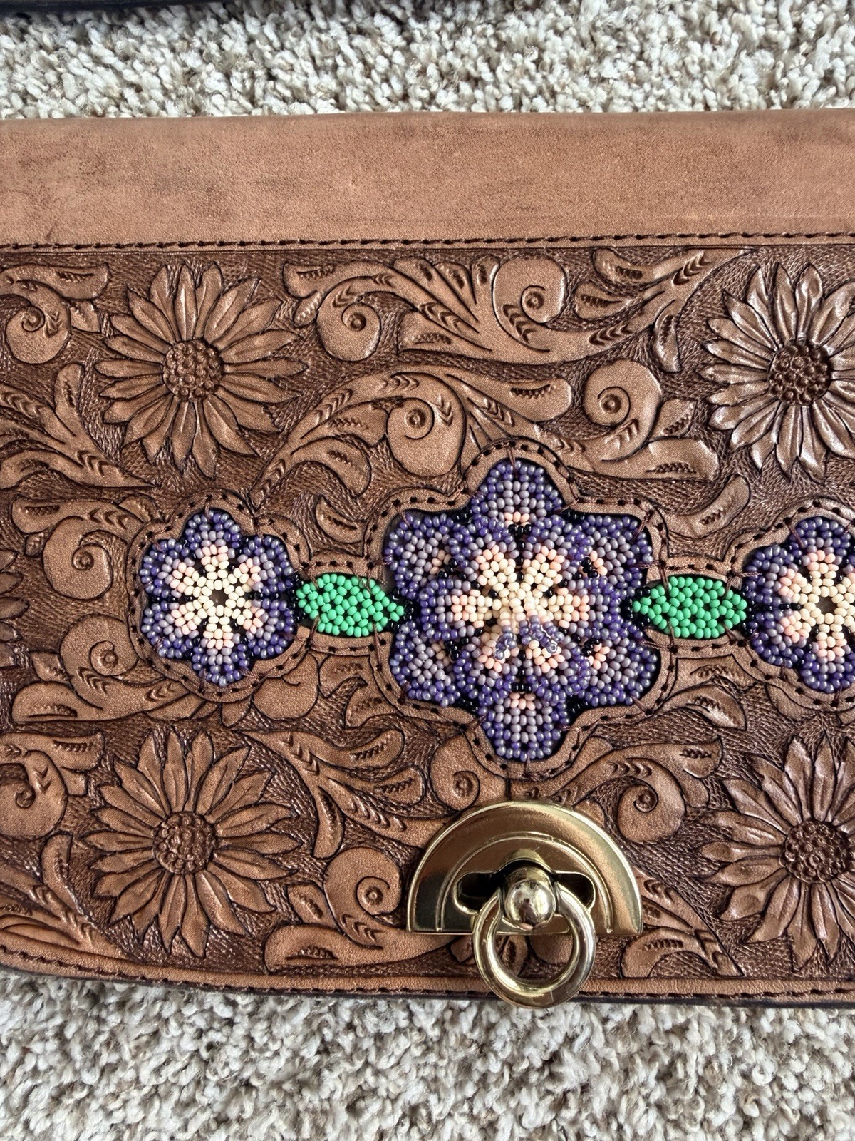 HECHO EN MÉXICO Brown Floral Beaded Crossbody Bag