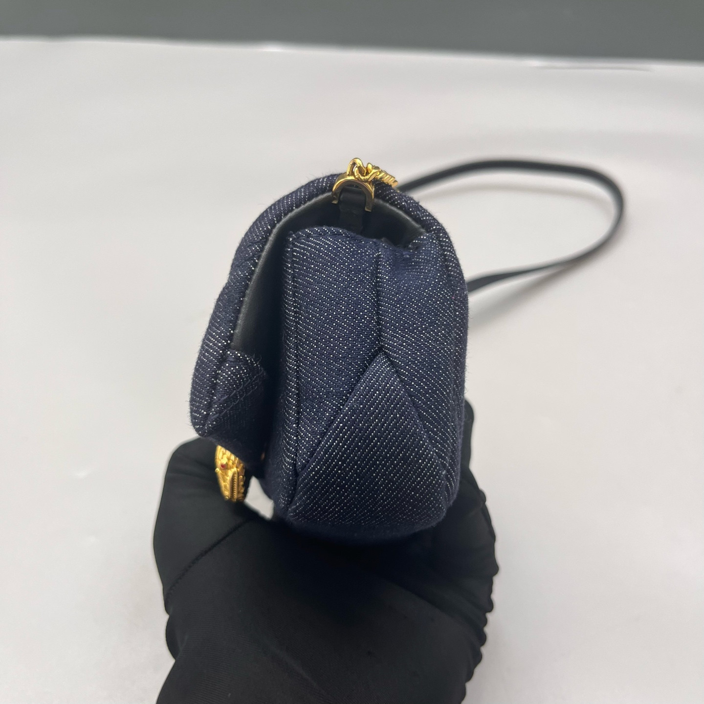 Authentic Bvlgari Serpenti Forever Mini Chain Bag Denim Crossbody Bag Navy Blue