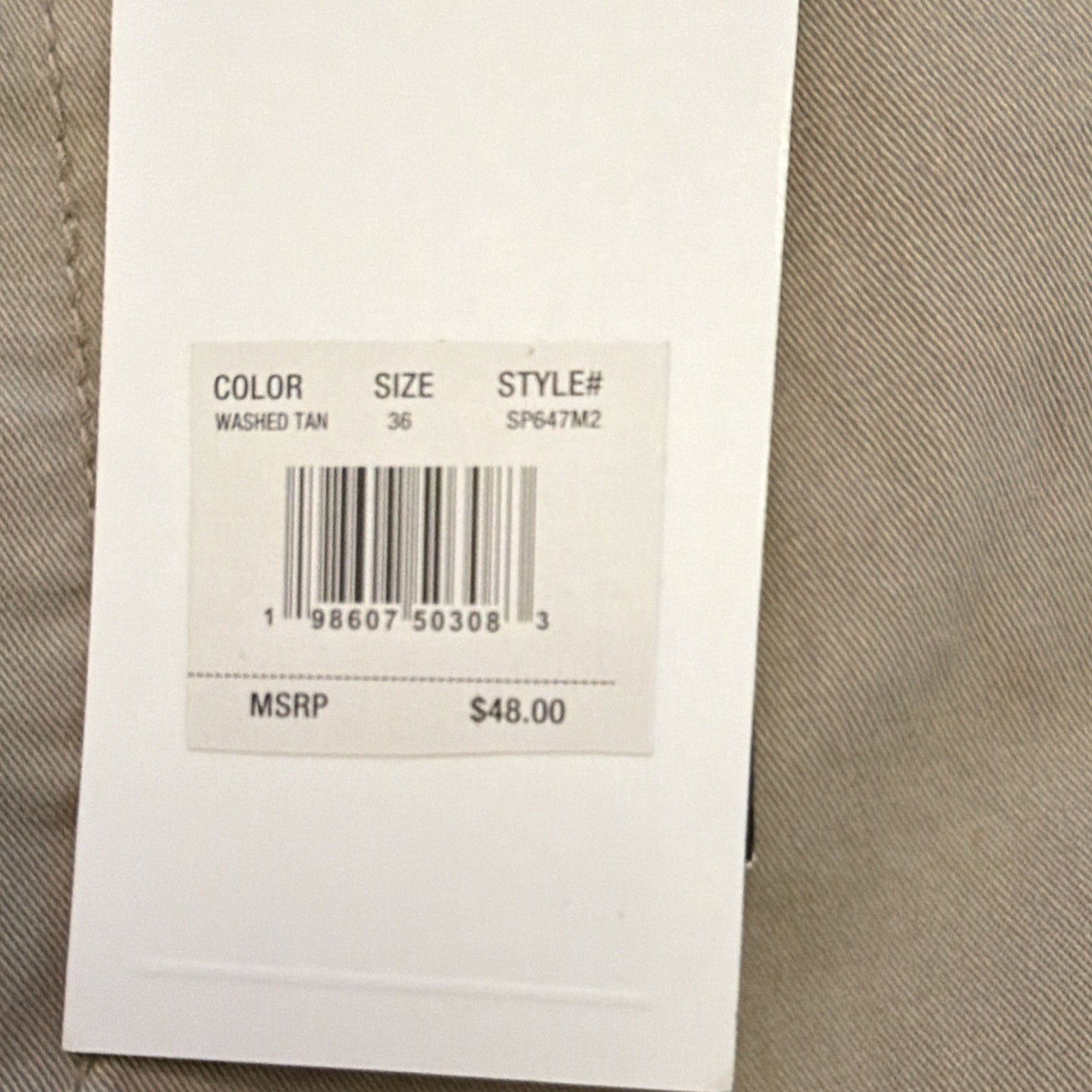 Sperry Men’s Washed Tan Cotton Cargo Shorts Flat Front Zip Cargo Pockets