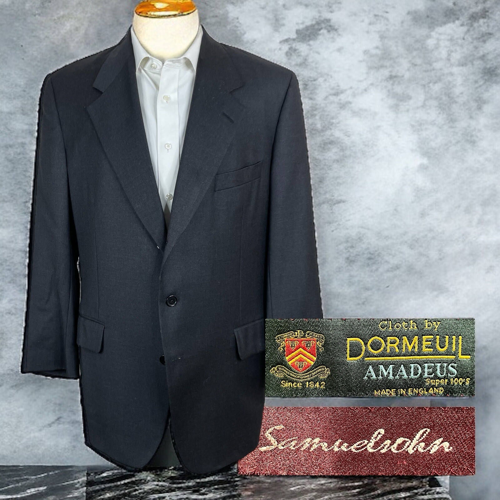 Samuelsohn Blazer Jacket Mens 42R Solid Dark Gray Dormeuil Amadeus