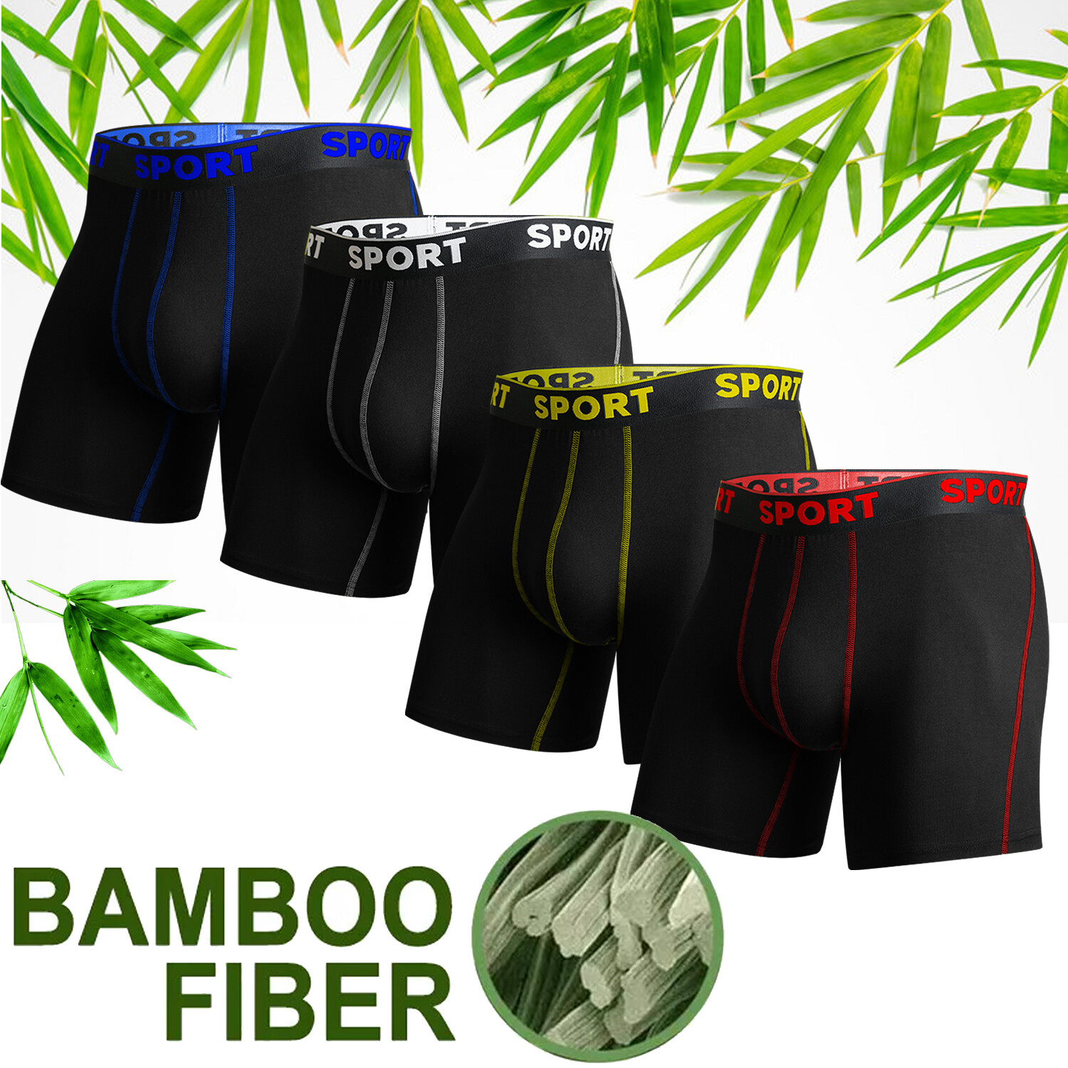 2-4 PCS Bamboo Fiber Boxer Briefs Breathable Underwear Better Softer Anti Chafe