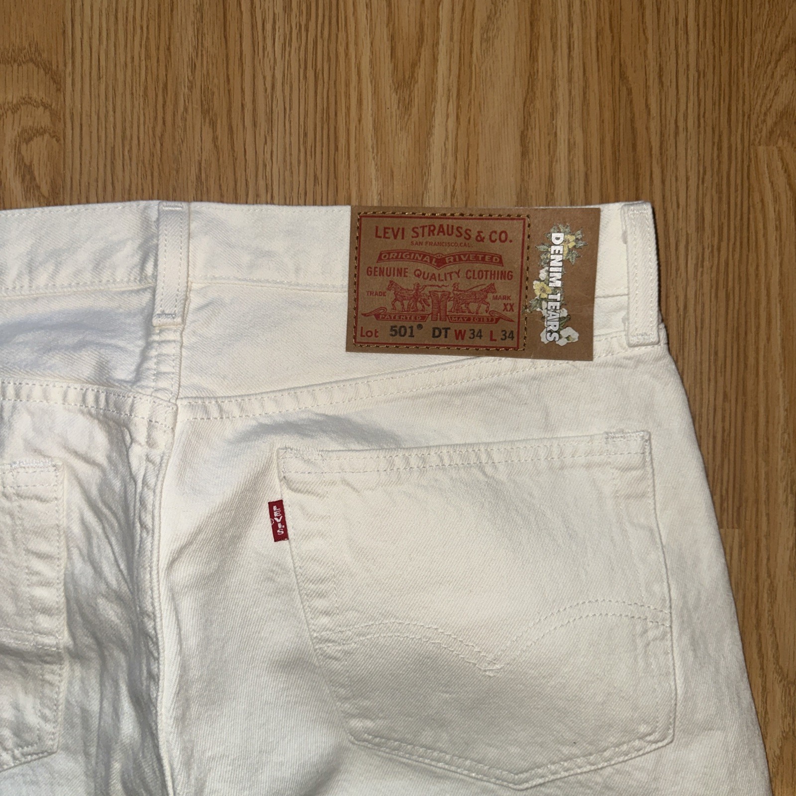 Denim Tears x Levi’s 501 Jeans Button Fly Off White 34×34 DT 501 White Rinse