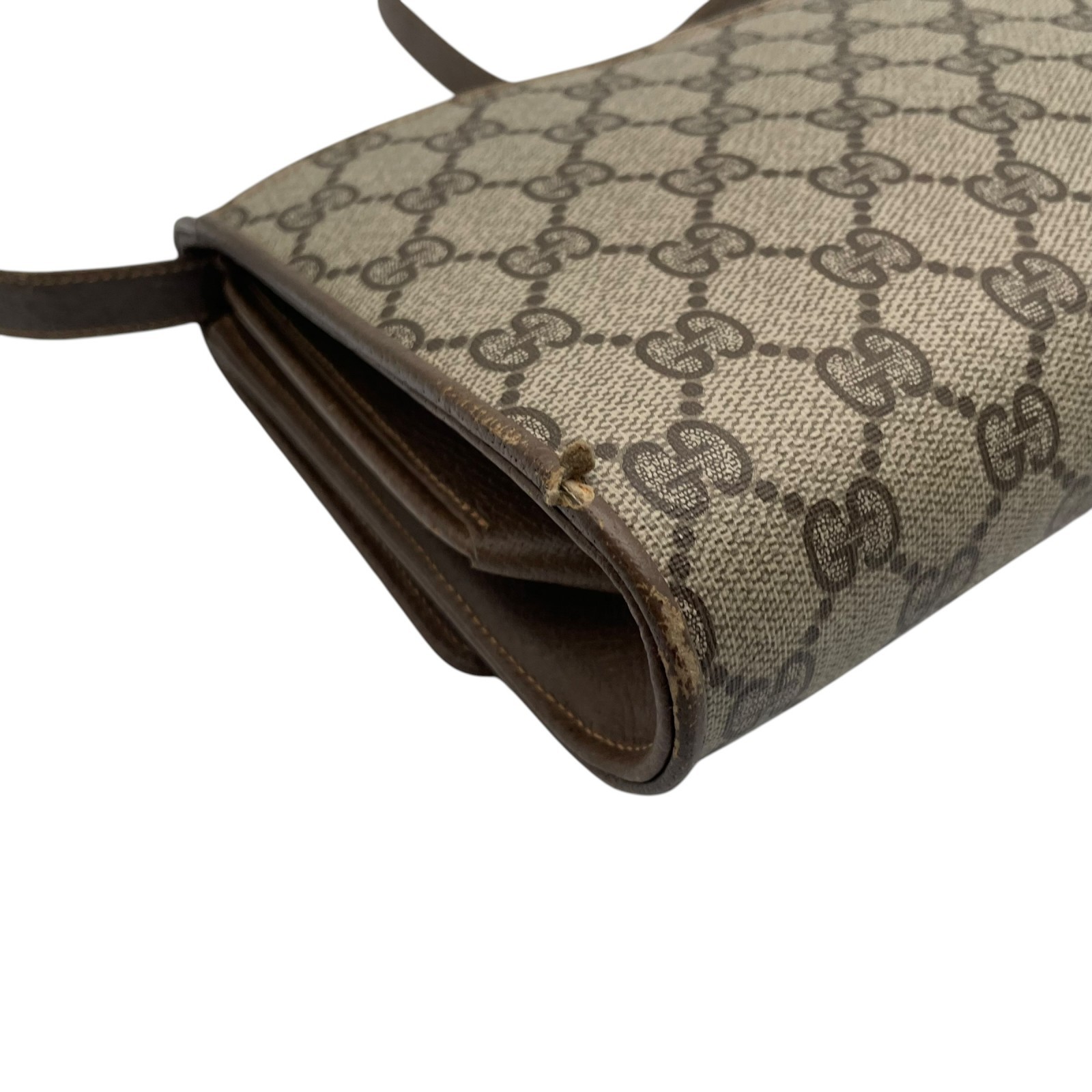 Authentic GUCCI GG Plus PVC Leather Shoulder Bag Messenger Grey Brown Gold