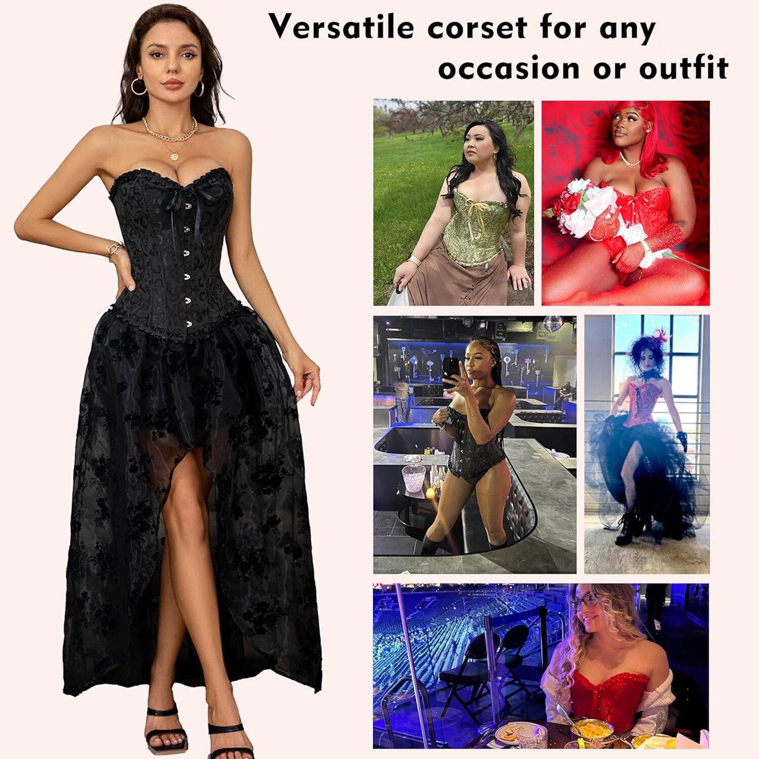 Sexy Women Corset Bustier Top Garter Steampunk Lace Up Overbust Lingerie Corset