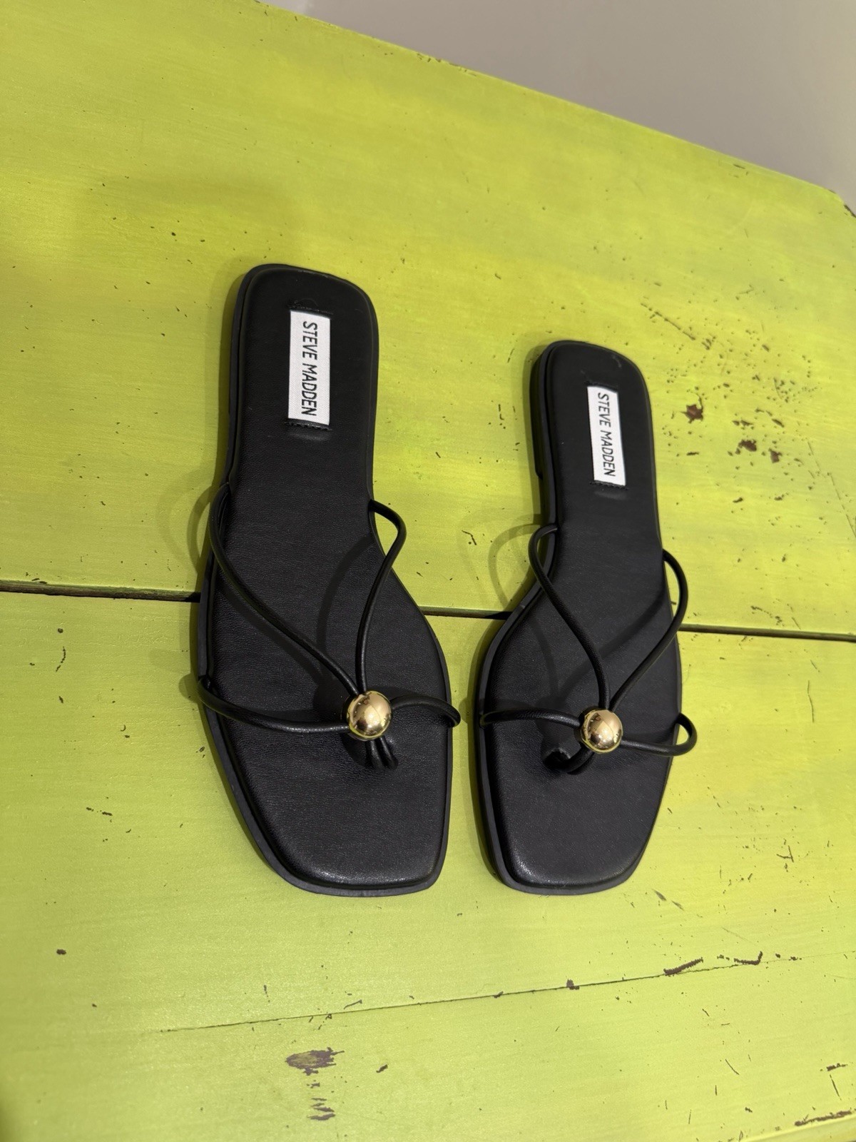 Steve Madden Black Flat Strappy Slide Sandals Slip On Beaded Accent Women