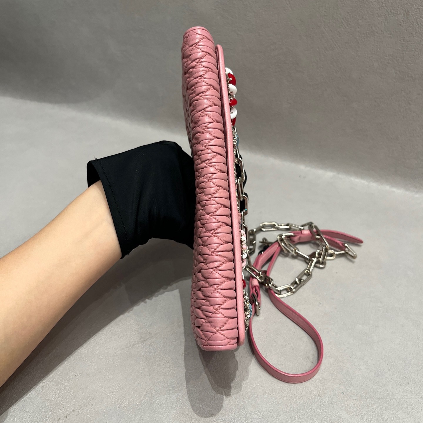 Miu Miu Matelasse WOC Normal Sakura Pink Ruched Lambskin Multiway Bag US Ship