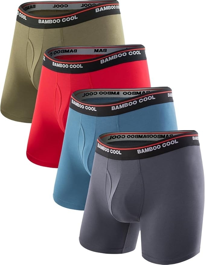 BAMBOO COOL Men’s Underwear Boxer Briefs Fly with Built-in 3D Pouch Comfortable
