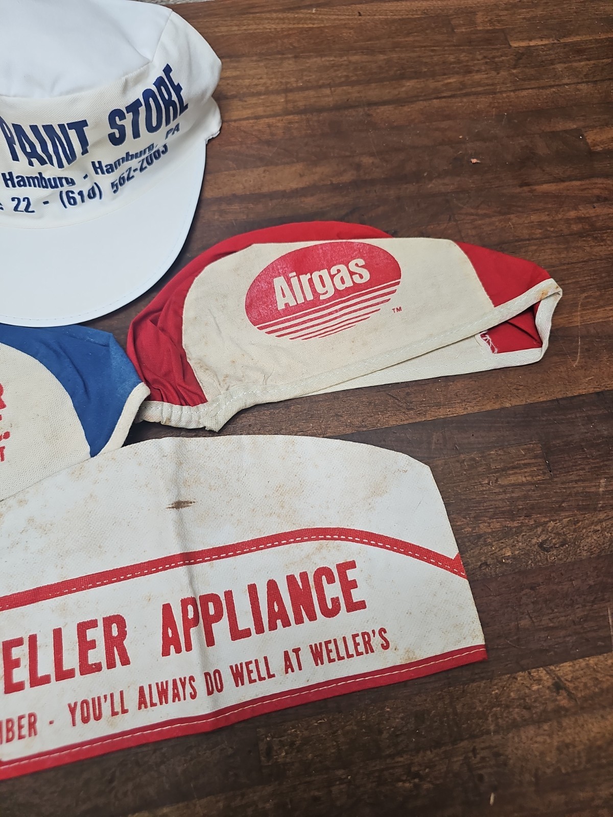 B84- 3 Vintage Welding welder’s Skull Caps + Adam’s Paint Store Painter Hat