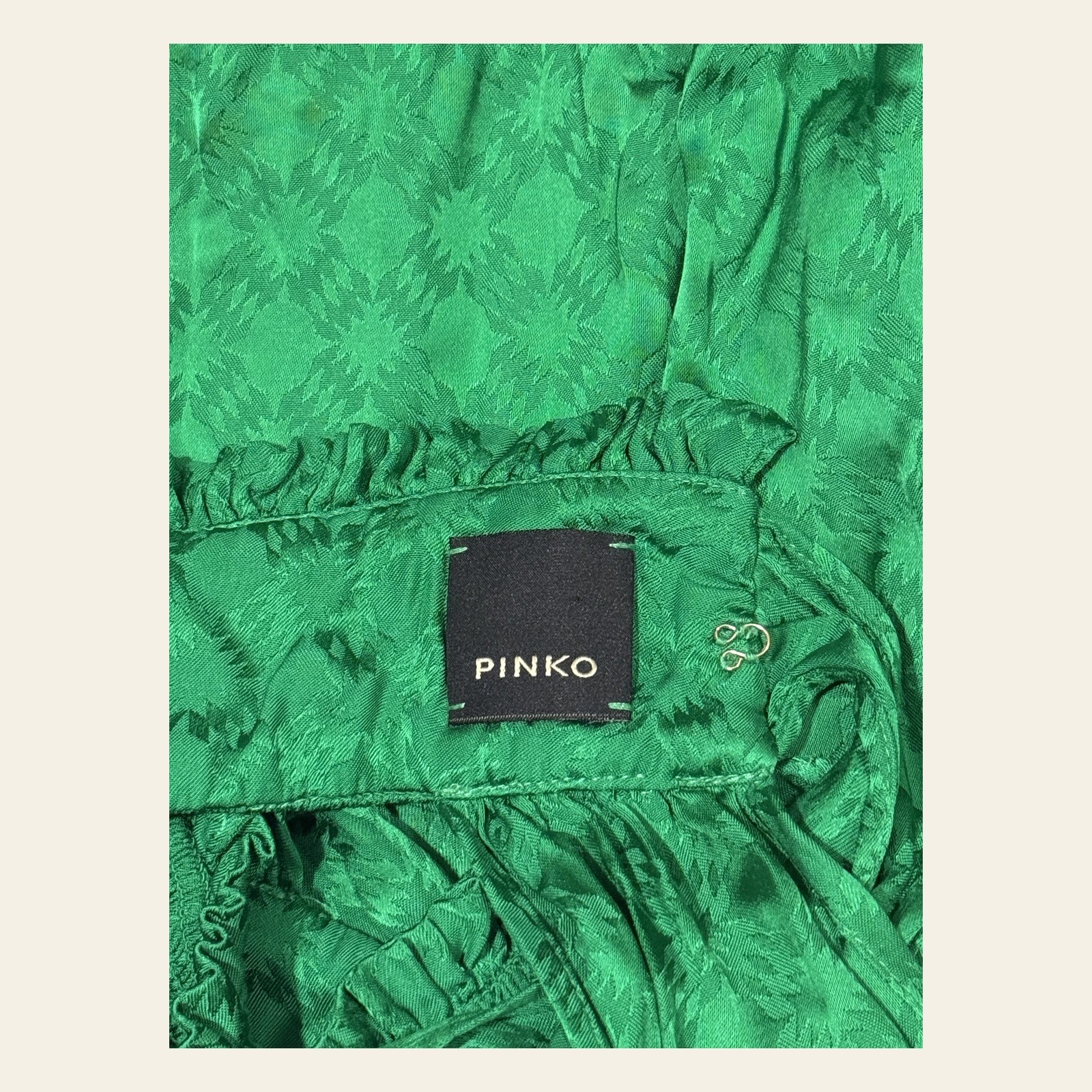 PINKO Emerald Green Jacquard Smocked Halter Top Neck Tie Viscose IT 40 US 4