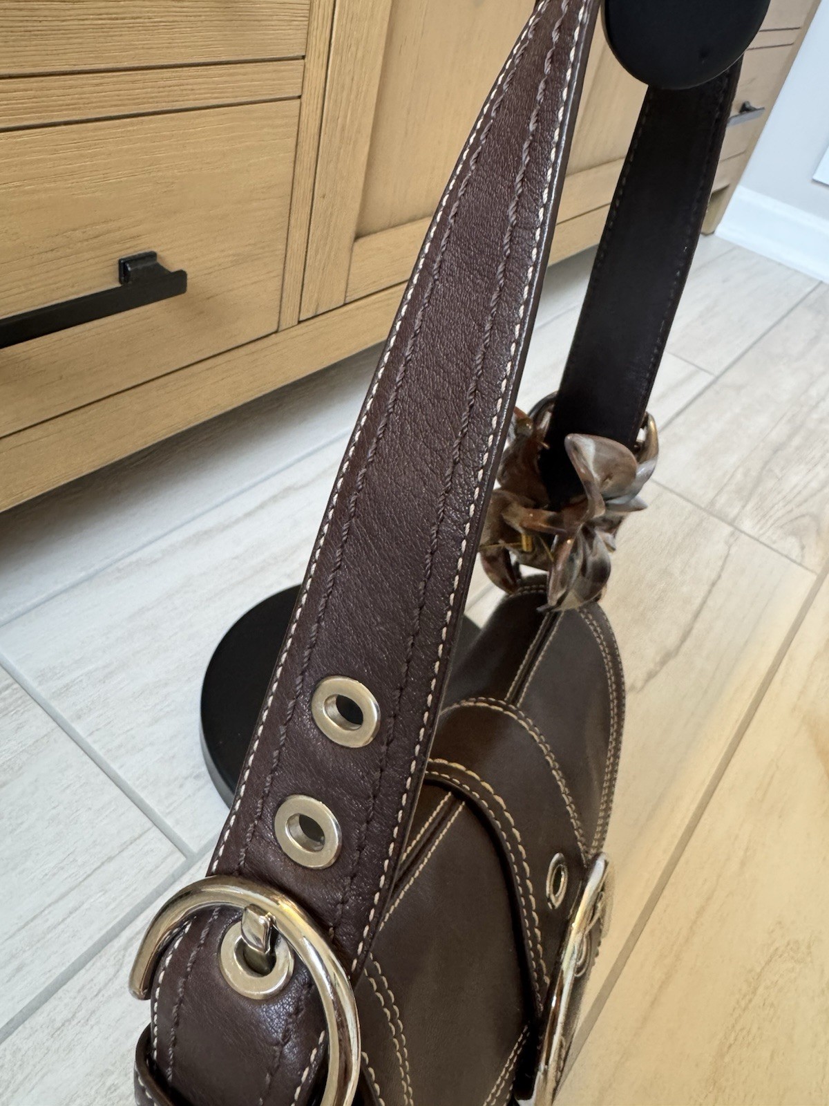 Coach Brown Soho Small Shoulder Bag Buckle Flap Magnetic, Silver