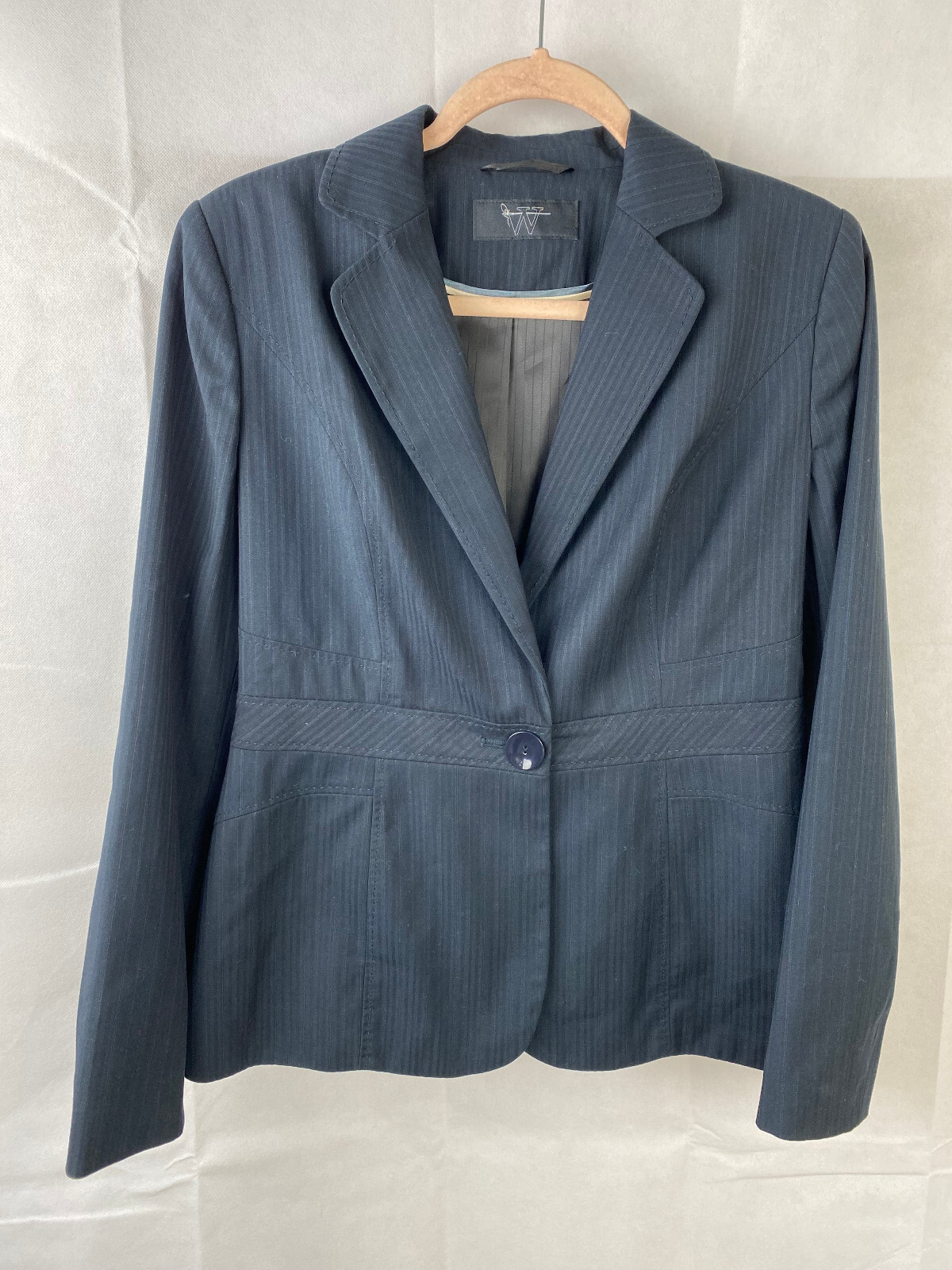 Bhs Classic Vintage Pinstripe Dark Navy Suit Blazer UK 10