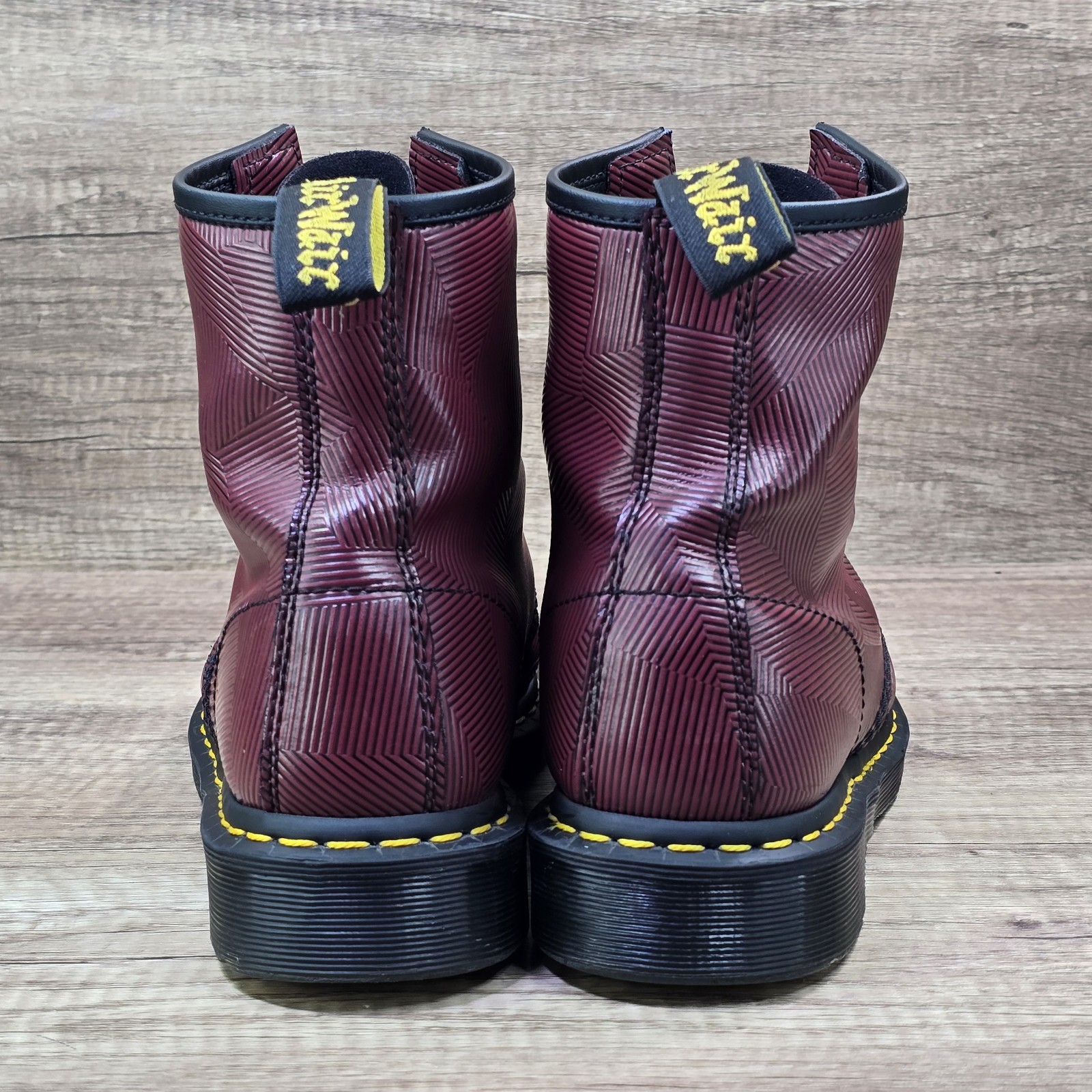 Dr. Martens 1460 Geo Stripe Men’s Sz 9 Women’s Sz 10 Oxblood Black Leather Boots