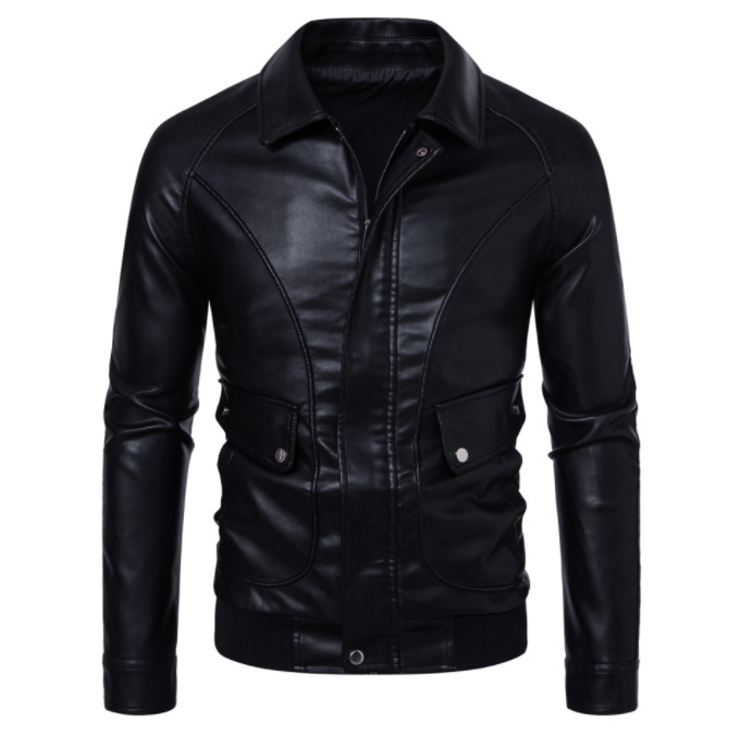Men Casual PU Lapel Outerwear Autumn Faux Leather Biker Coat motorcycle Jackets