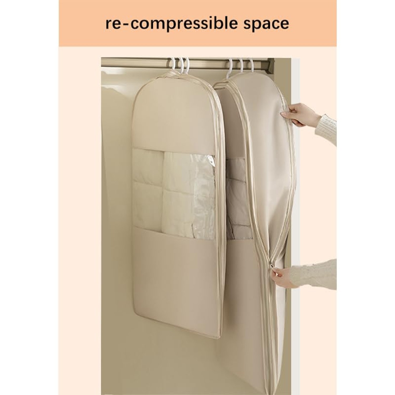 Space Saving Hangable Garment Bag with Self Compression Zipper – Organizer fo…