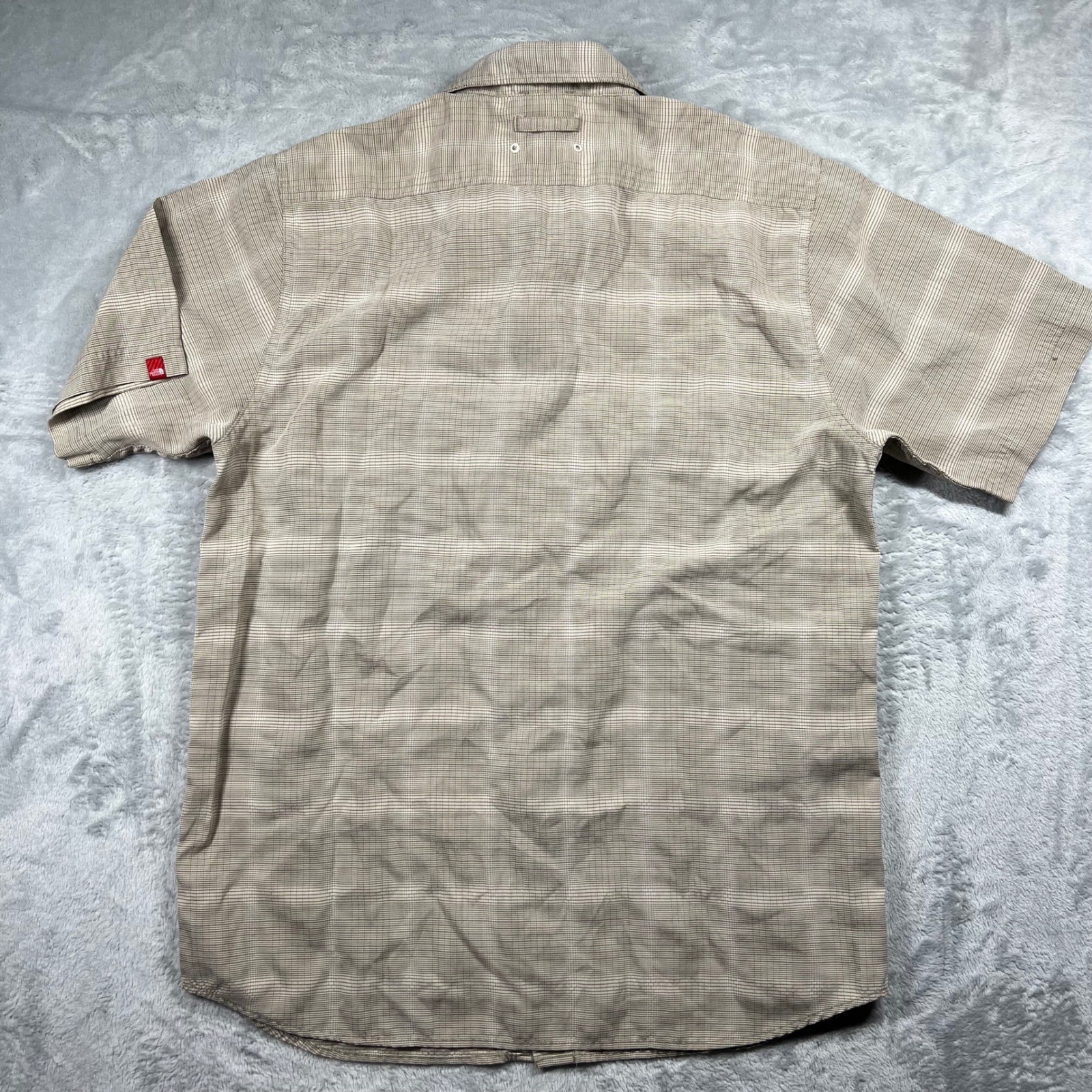 The North Face Mens Tan Plaid Short Sleeve Hiking Shirt Vent Hidden Pocket Med
