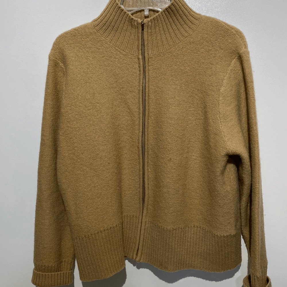 Karen Scott Women’s Tan 100% Wool Full Zip Knit Jacket Size Petite Large