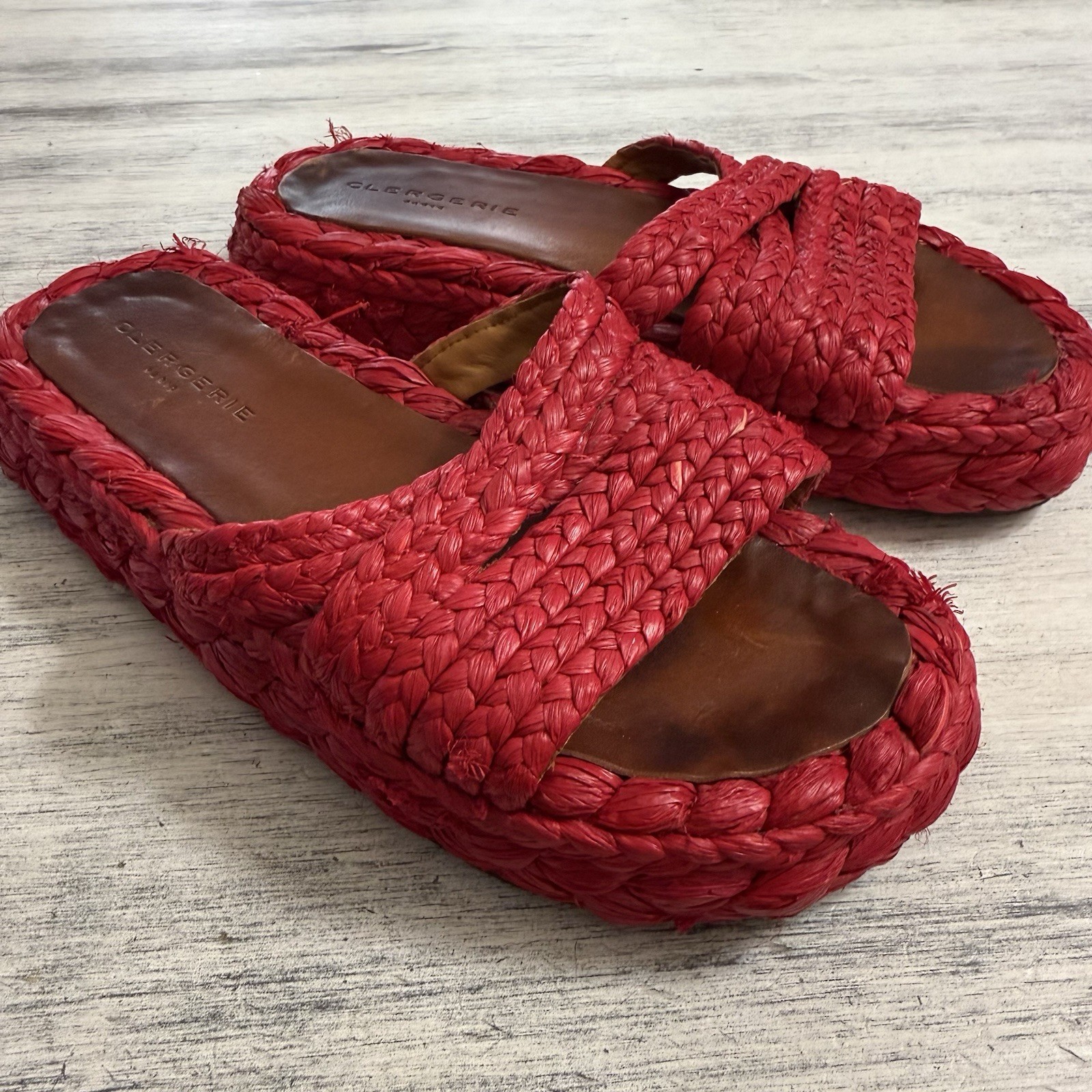 Robert Clergerie Womens Raffia Idalie Sandals Tan Woven Platform size 38