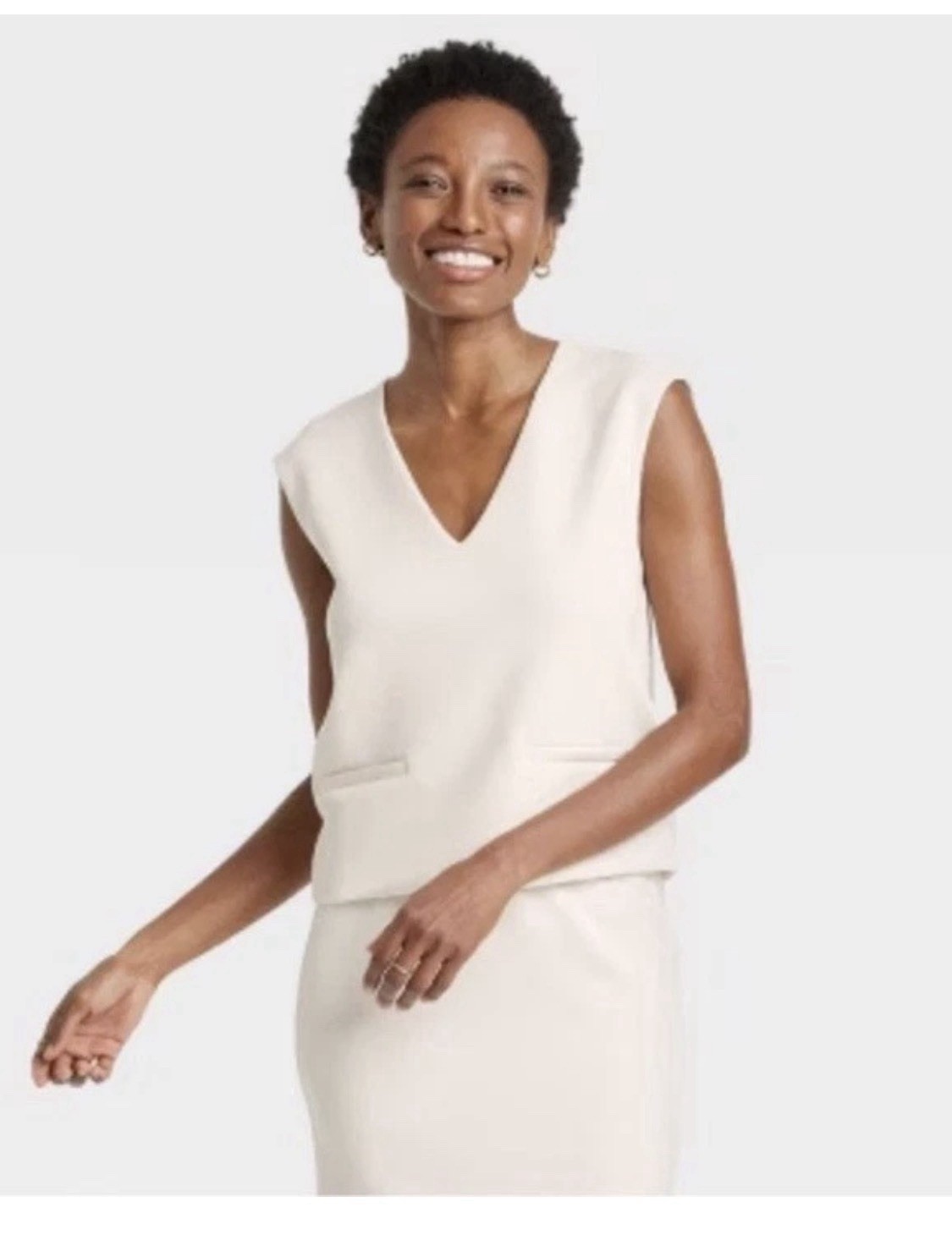 a new day Women’s Cream Sandwash V-Neck Vest Top Size M