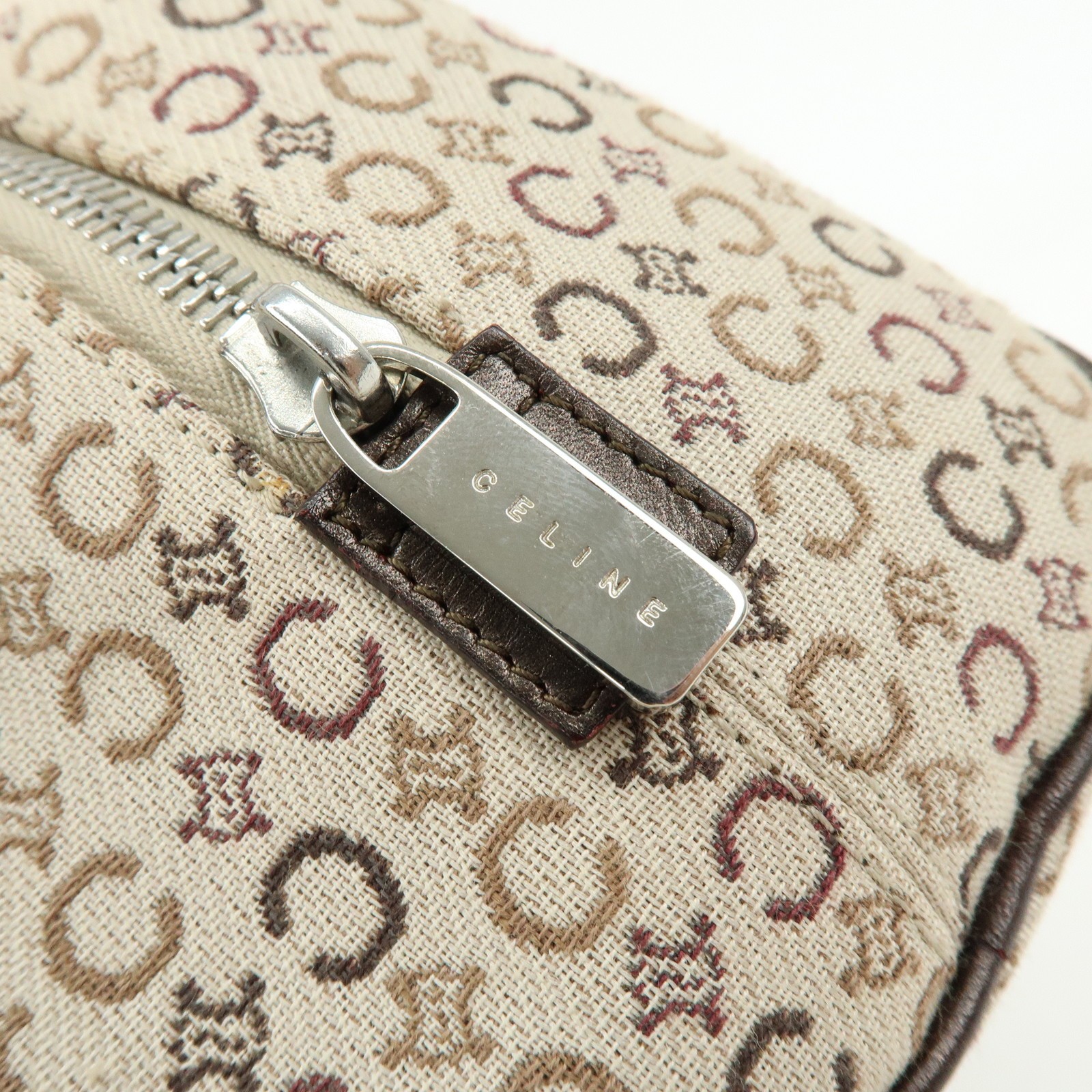CELINE C Macadam Canvas Leather Hand Bag Boston Bag Beige Brown Auth Used F/S