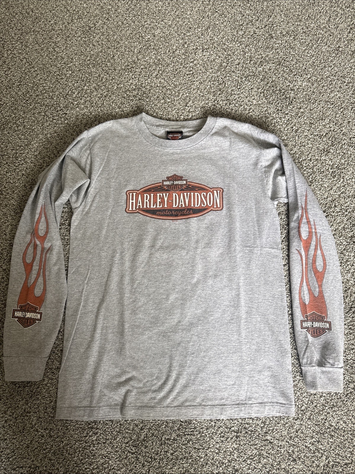 Harley-Davidson Men’s Vintage 07 Y2K Long Sleeve Flame Crewneck shirt Size M