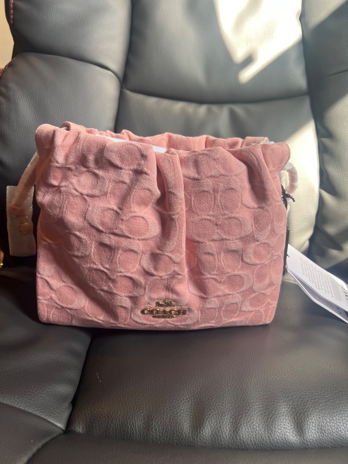 COACH Faye Drawstring Bag Signature Denim Light Pink CFD03 IMNH1
