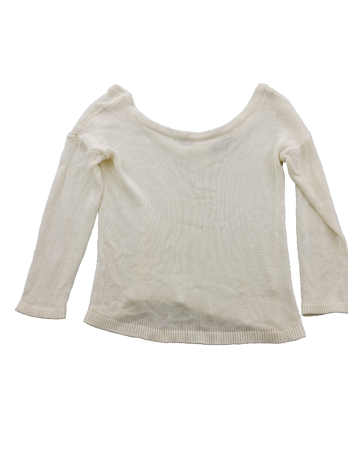 Haoduoyi Women M Sweater Beige Cotton Blend V-Neck 3/4 Sleeve Crop Top Casual